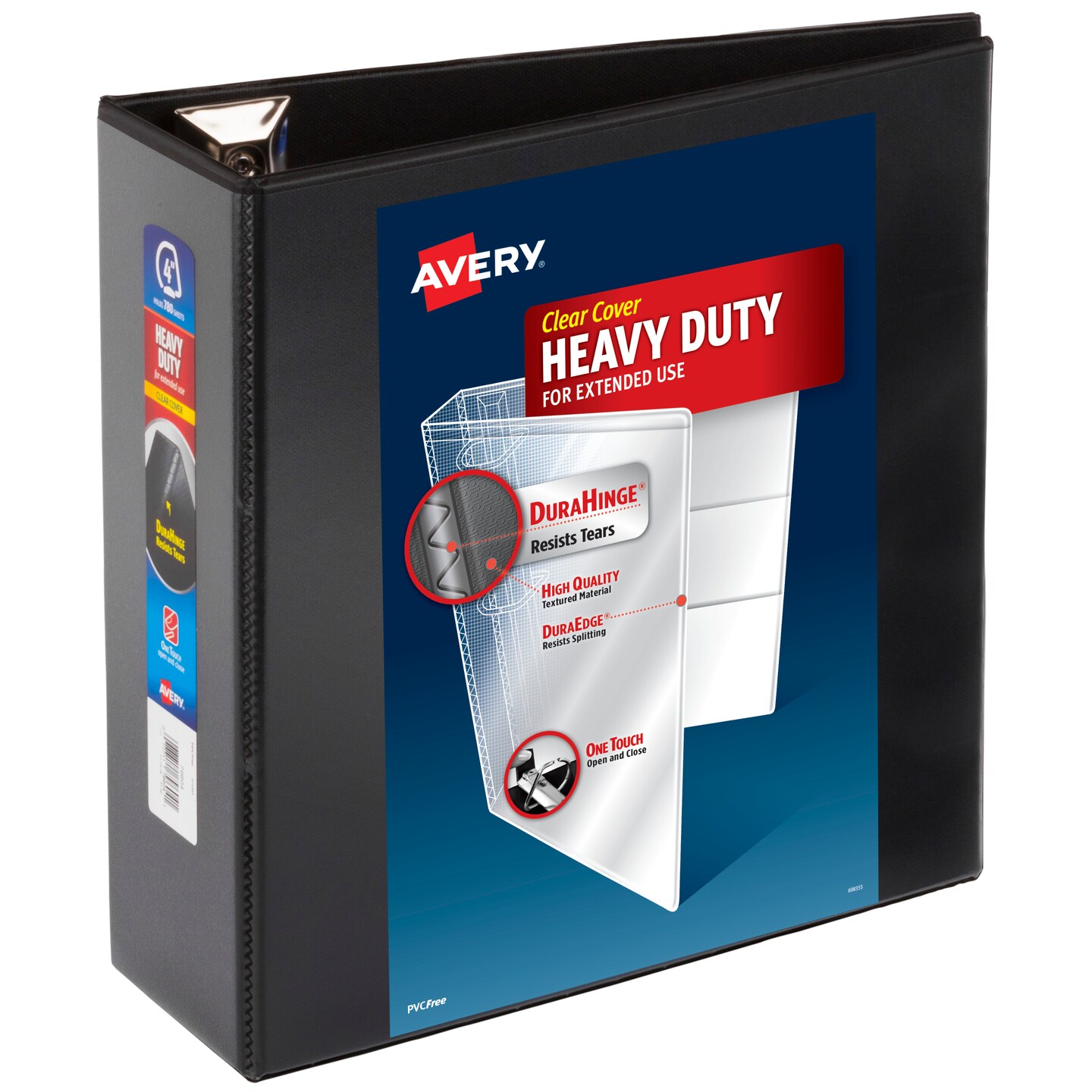 Avery Heavy-Duty View 3 Ring Binder, 4 Inch One Touch EZD Rings, 780-Sheet Capacity, 4.5 Inch Wide Spine, Customizable Clear Cover and Spine, 1 Black Binder (79604)