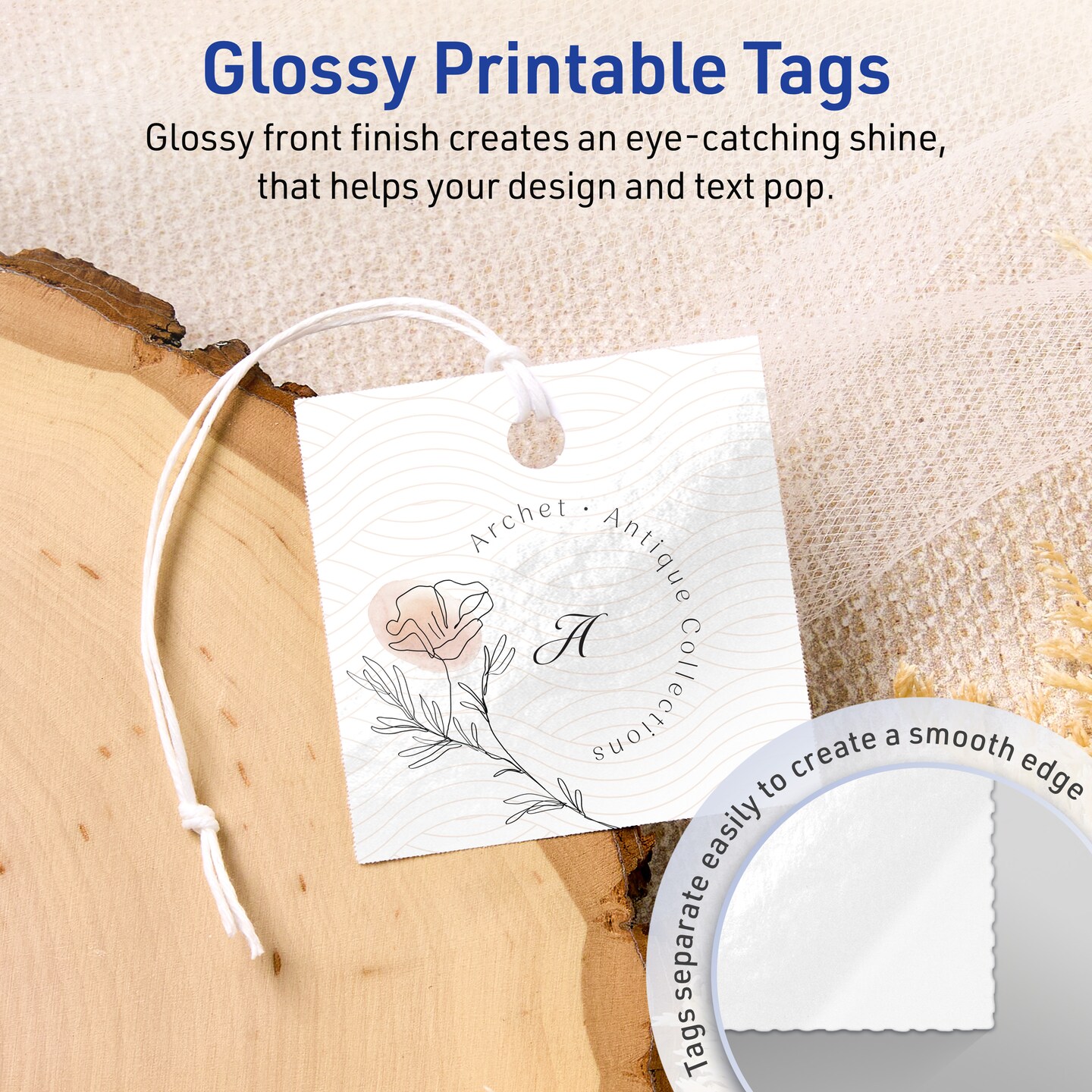 2&#x22; x 2&#x22; Square, Glossy White Printable Tags