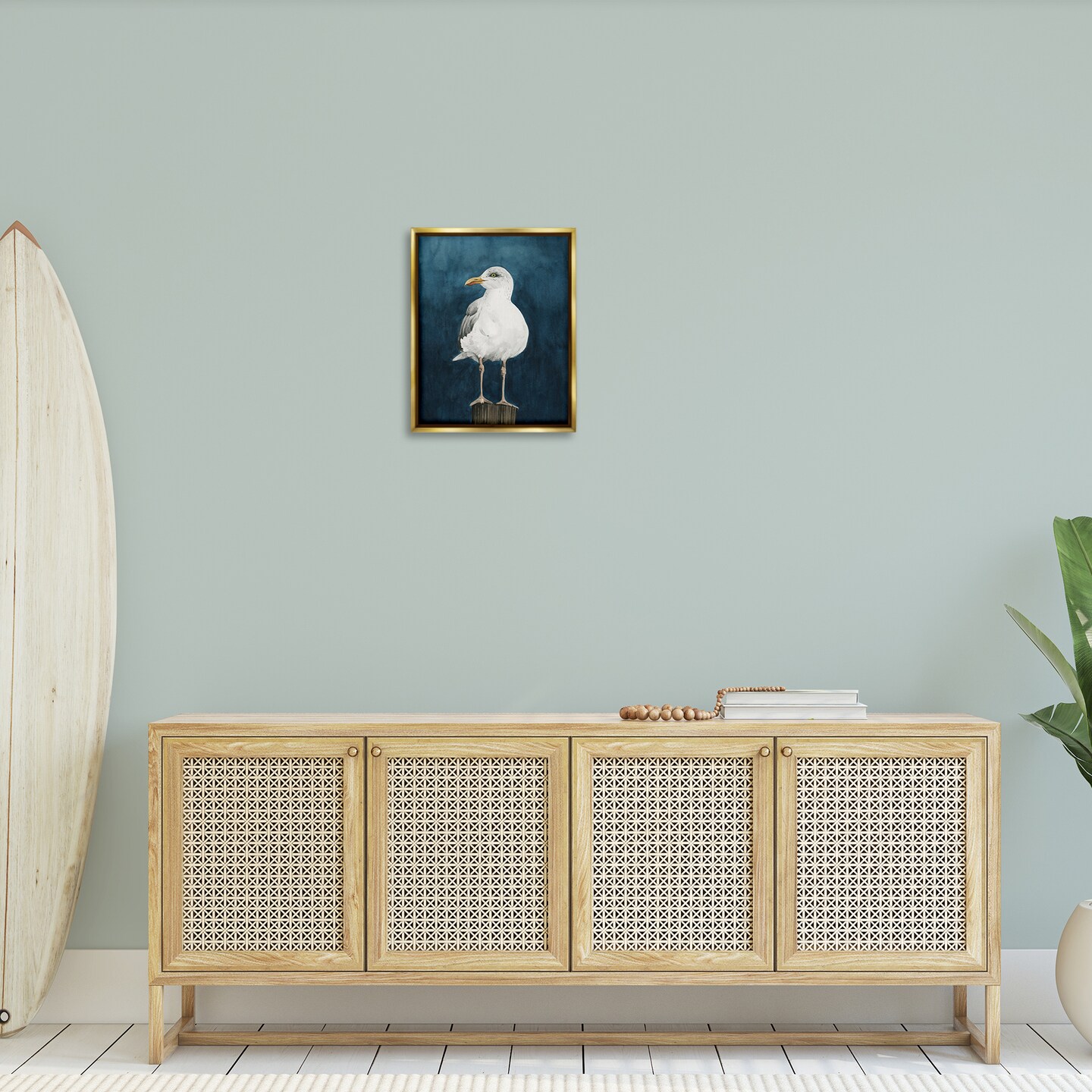 Stupell Industries Perched Coastal Bird Framed Floater Canvas Wall Art Design by Grace Popp