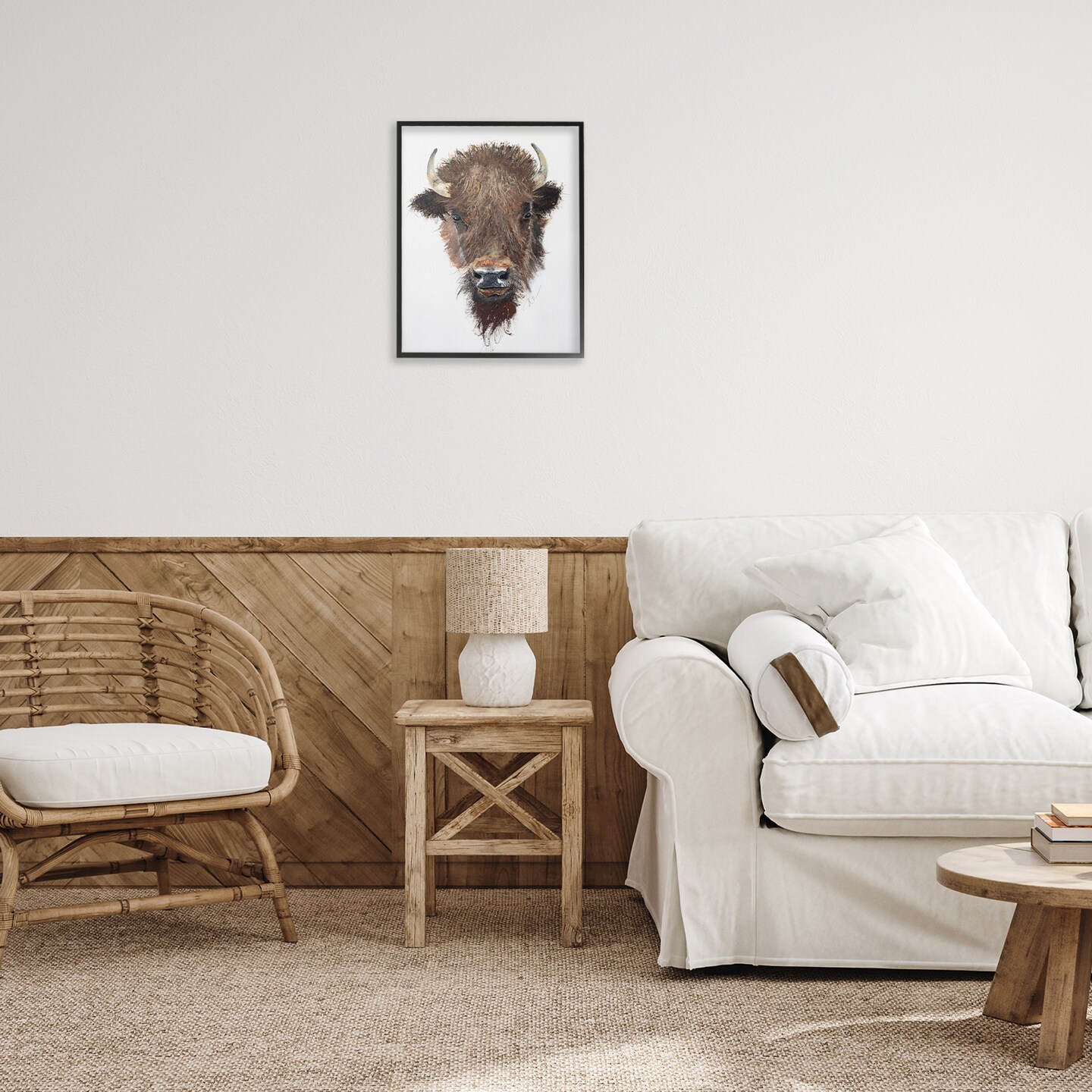 Stupell Industries Western Bison Visage Framed Giclee Wall Art Design by Filippo Ioco