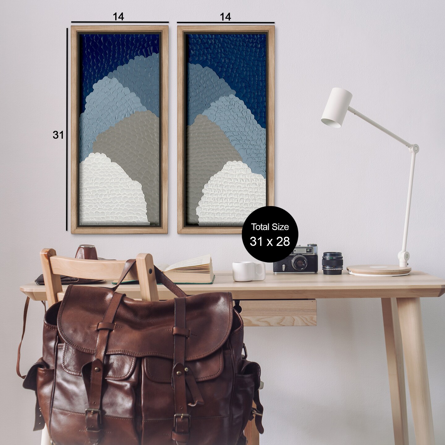 Stupell Industries Textured Blue Abstract Mountains 2 pc Framed Floater Canvas Wall Art Set Design by Ben Schneider