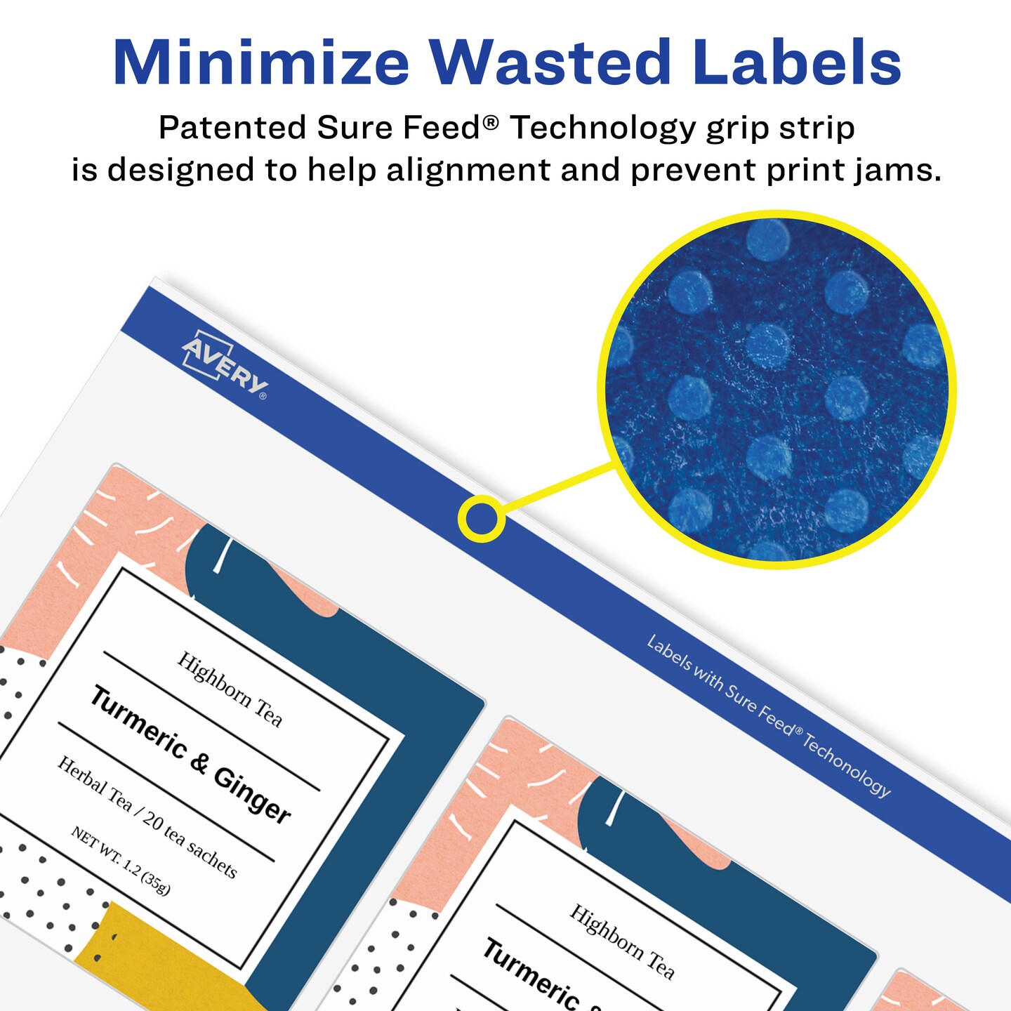 Avery Matte White Removable Square Labels with Sure Feed Technology, Print-to-the-Edge, 2-1/8&#x22; x 2-1/8&#x22;