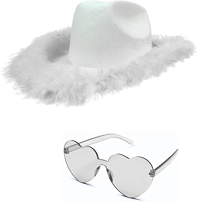4E&#x27;s Novelty Felt Cowgirl Hat w/ Heart Shaped Glasses, Western Cowboy Hat Party Dress-Up for Adults