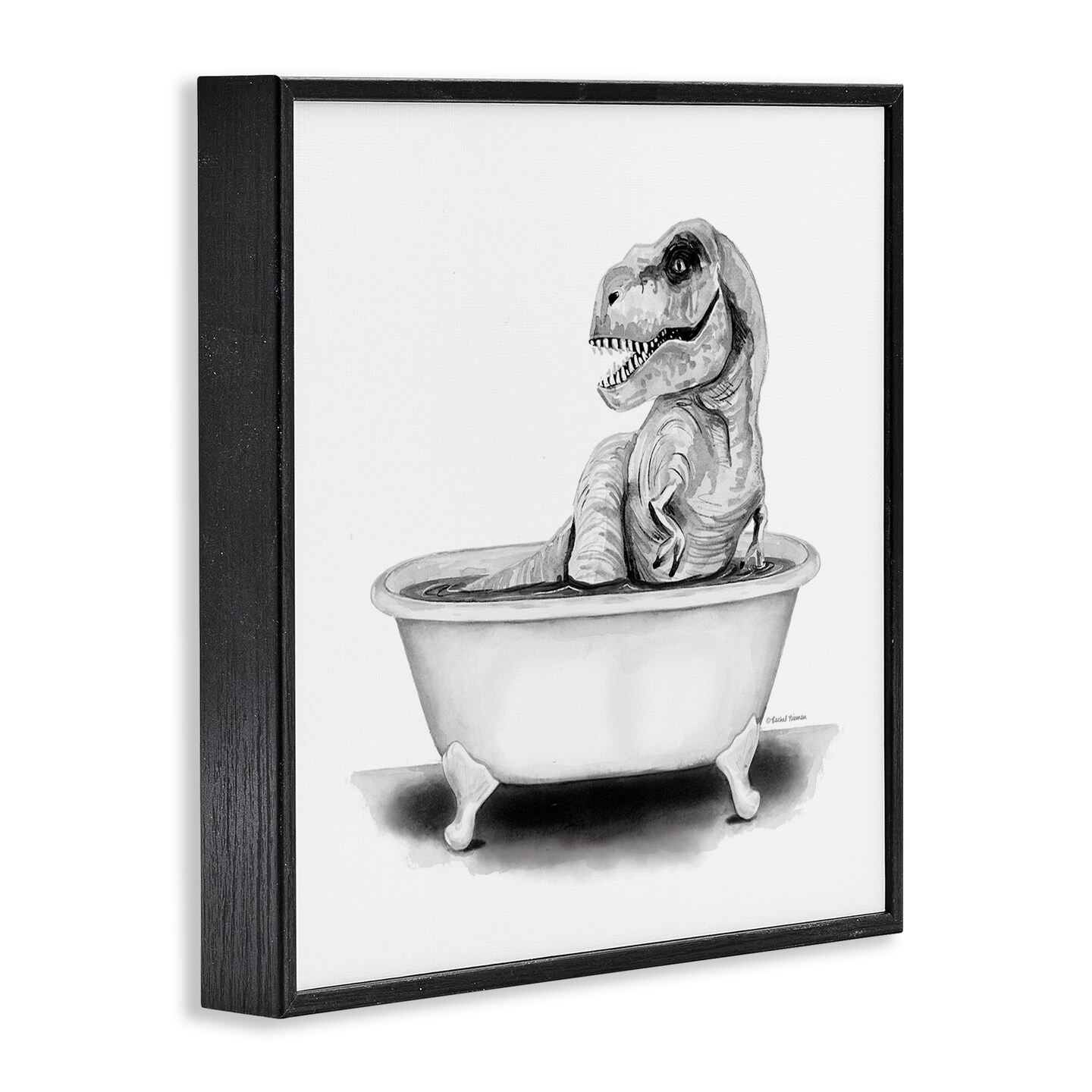 Stupell Industries Funny T-Rex Bathtub Washroom Framed Giclee Art