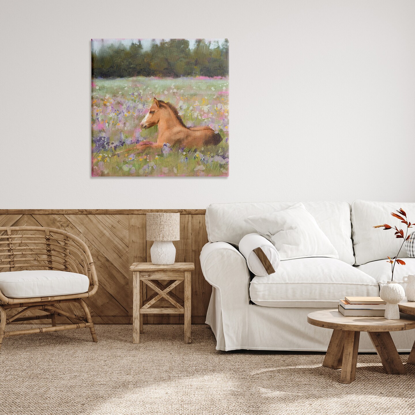 Stupell Industries Foal Horse Lounging Flower Meadow Canvas Wall Art
