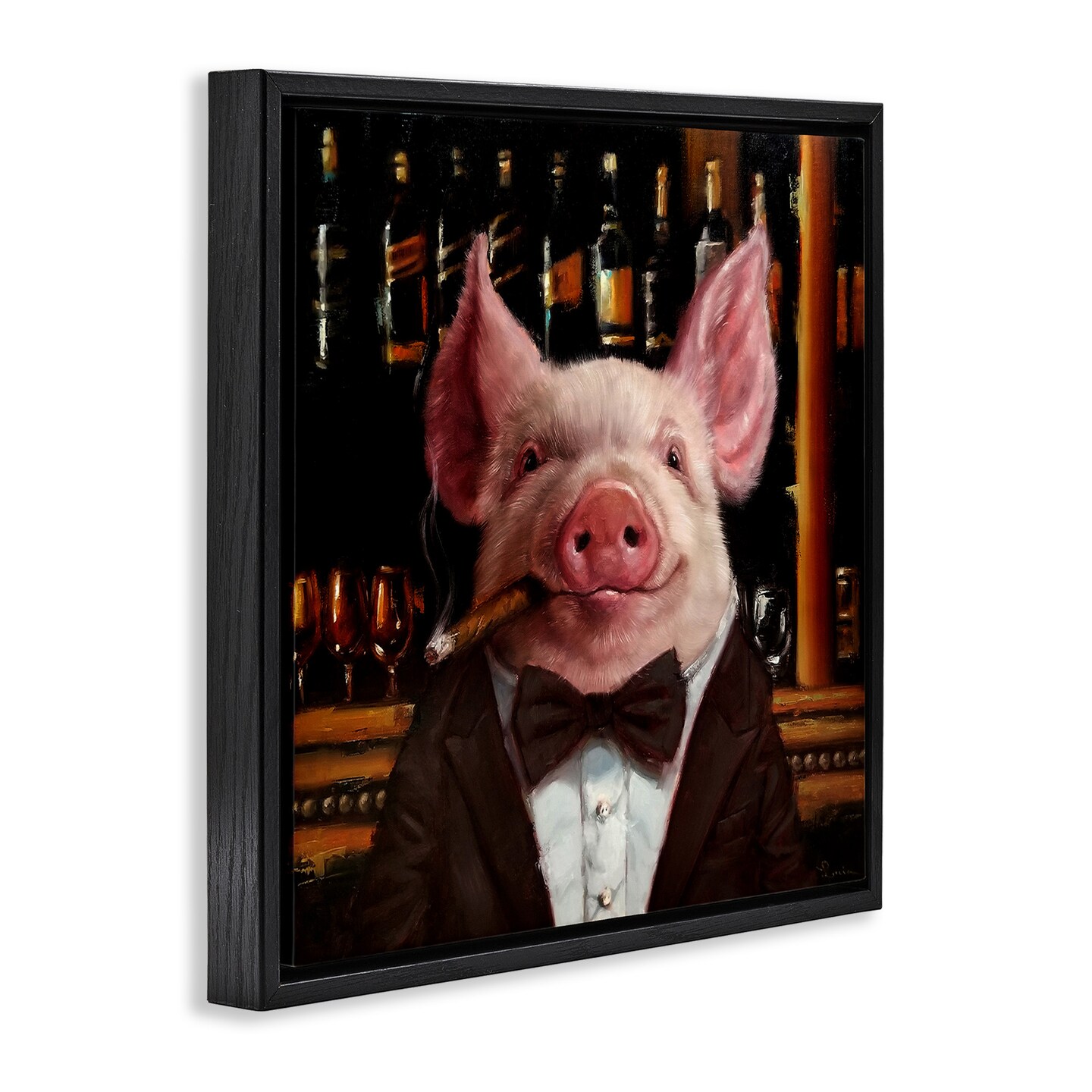 Stupell Industries Classy Pig at Cigar Bar Framed Floater Canvas Wall Art