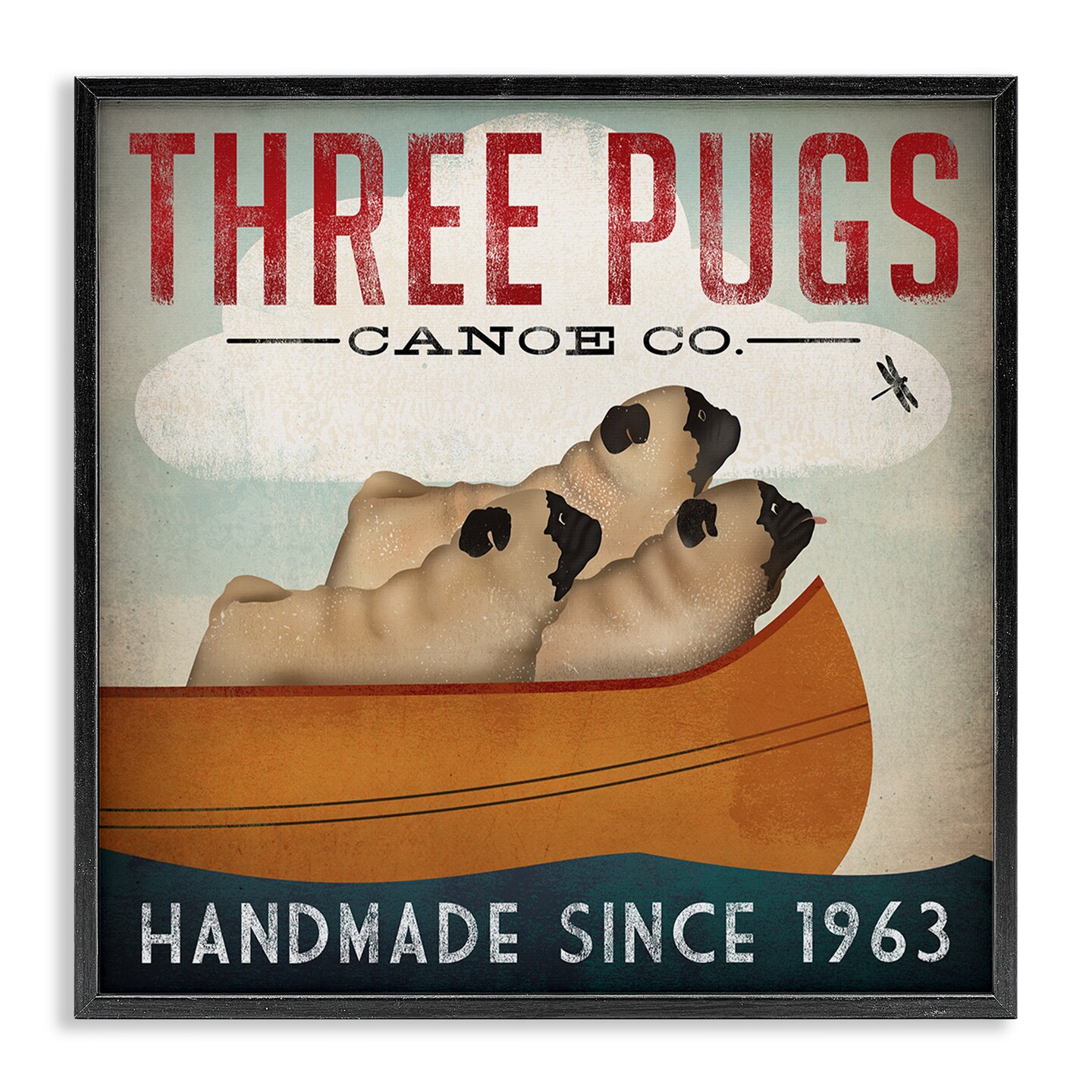 Stupell Industries Vintage Three Pugs in Canoe Framed Giclee Art