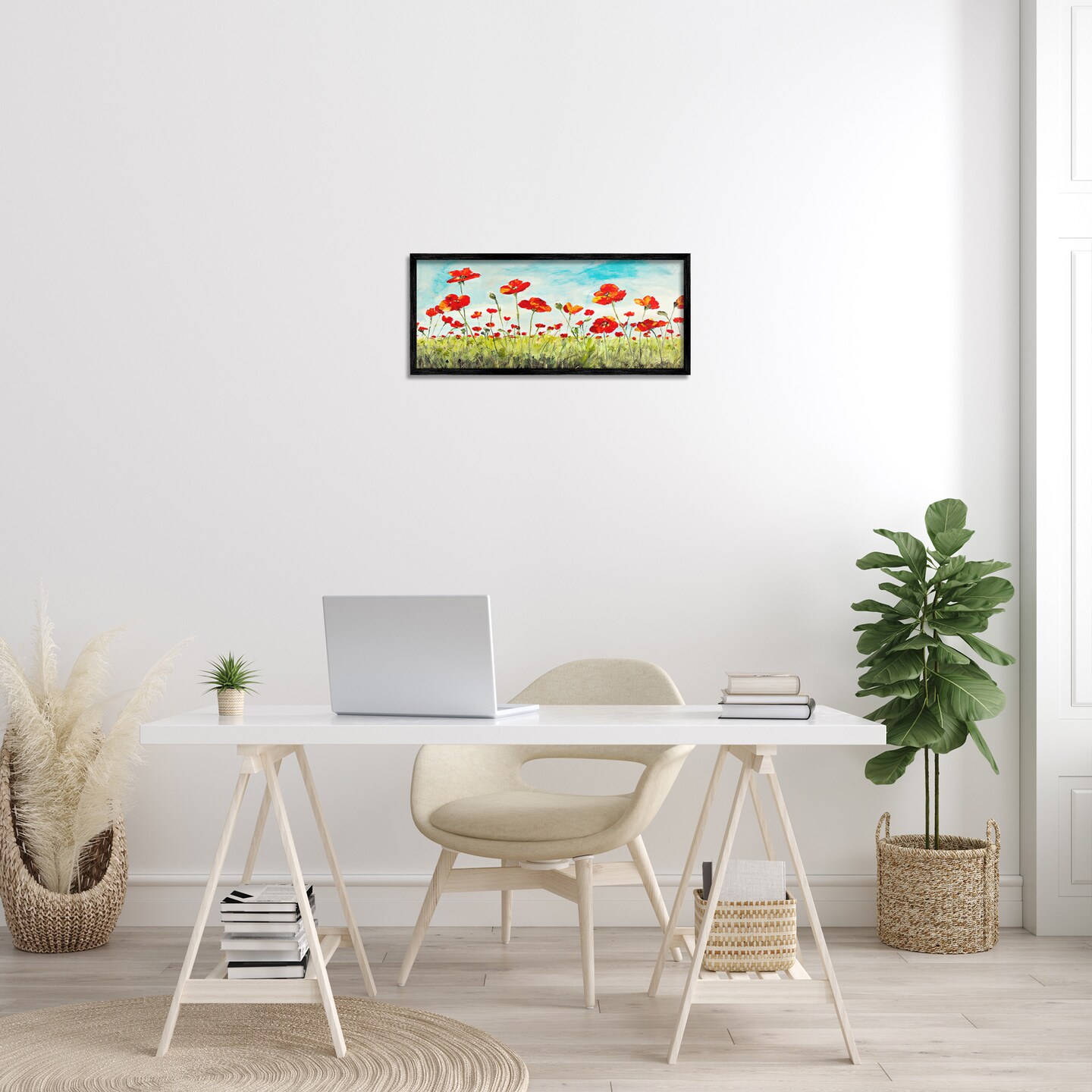 Stupell Industries Bright Red Poppies Meadow Framed Giclee Art