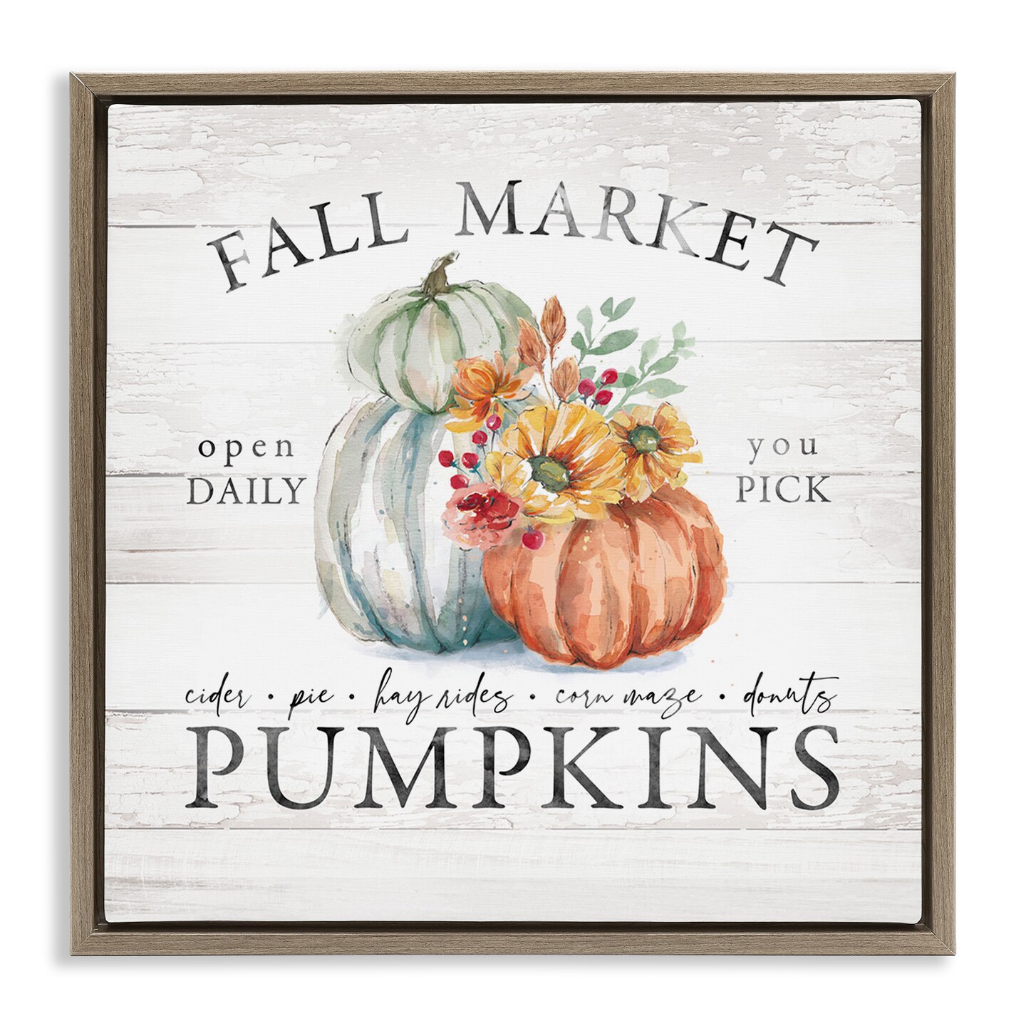 Stupell Industries Fall Country Market Pumpkins Framed Floater Canvas Wall Art