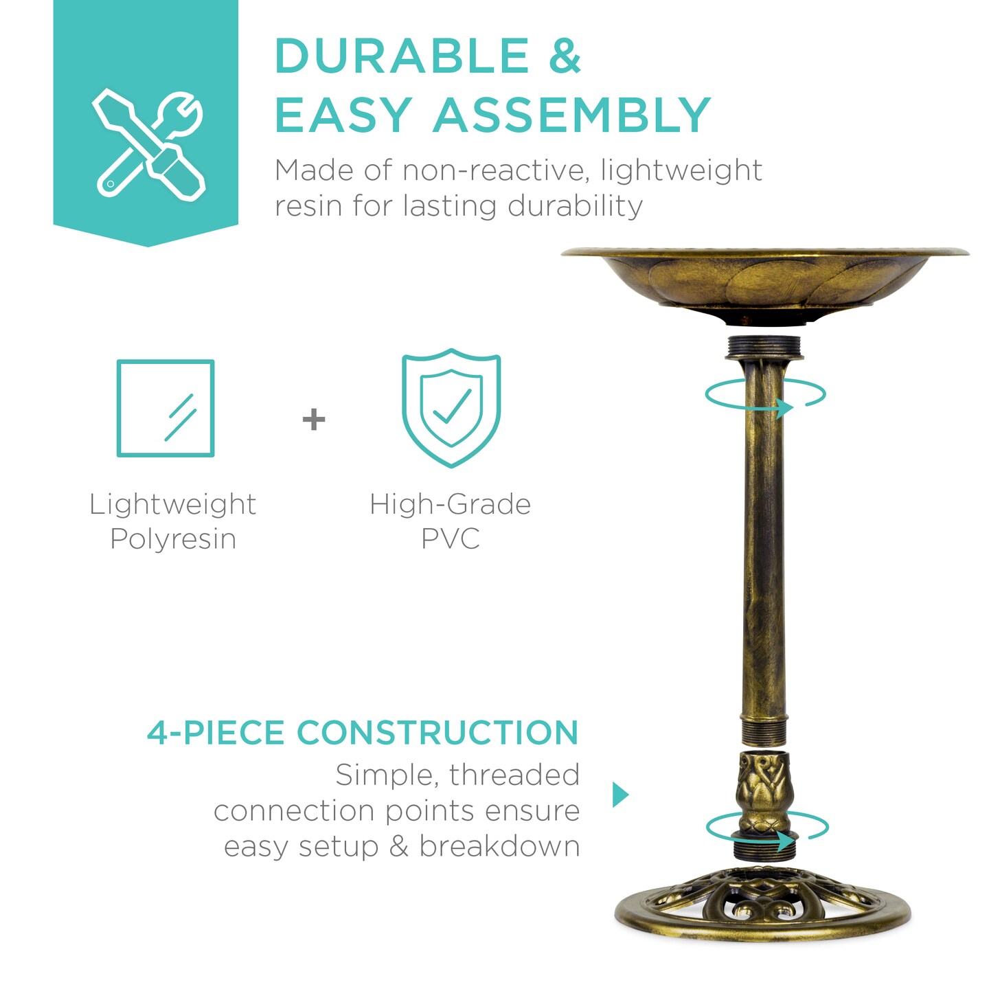 Best Choice Products Outdoor Rustic Pedestal Bird Bath Accent for Garden, Yard w/ Fleur-de-Lis Accents