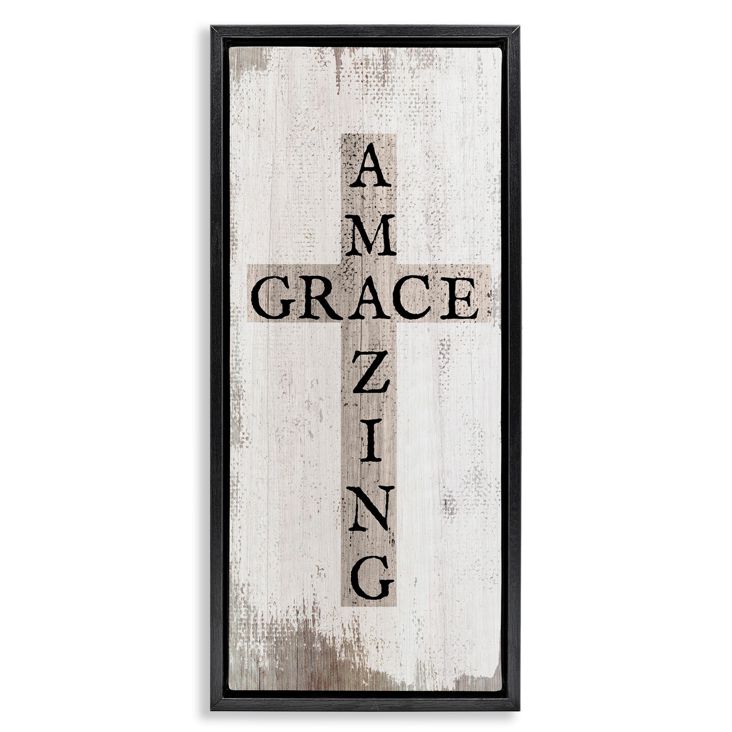 Stupell Industries Amazing Grace Rustic Cross Framed Floater Canvas Wall Art