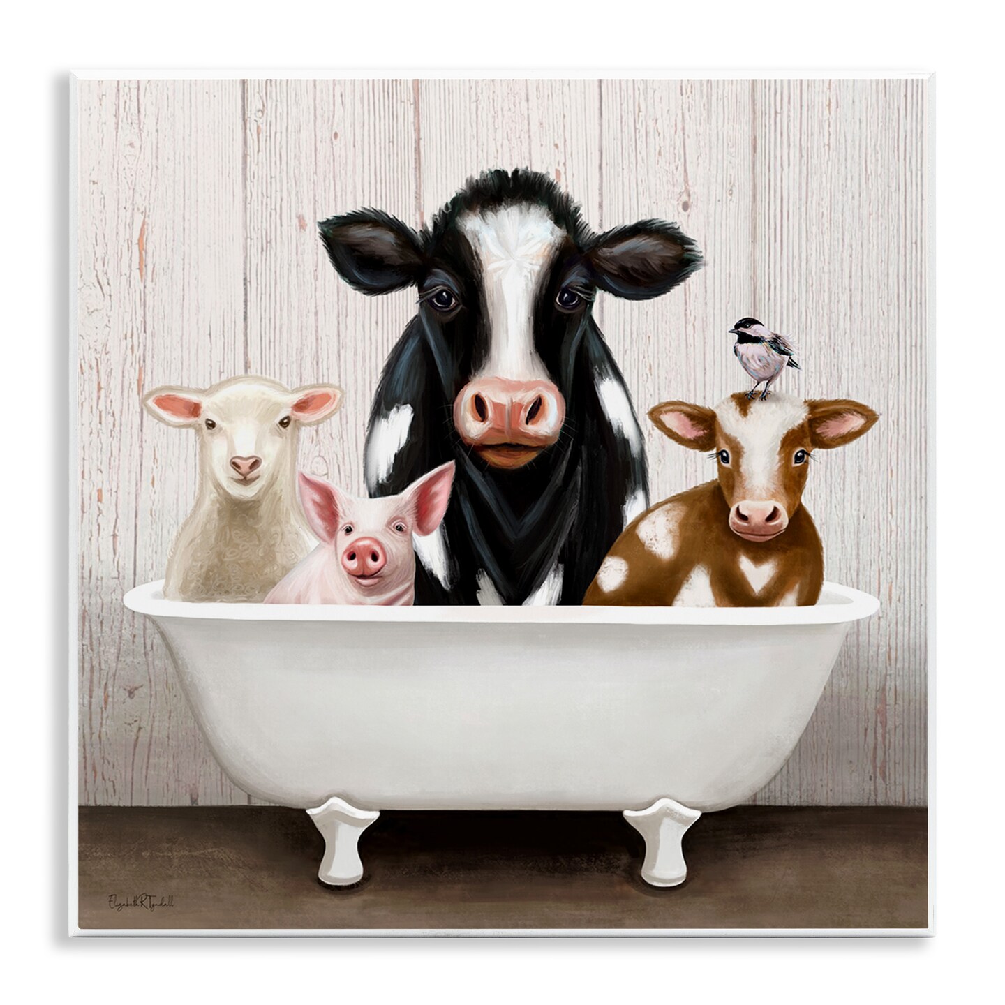Stupell Industries Country Animals Farmhouse Claw Bathtub Wall Plaque Art