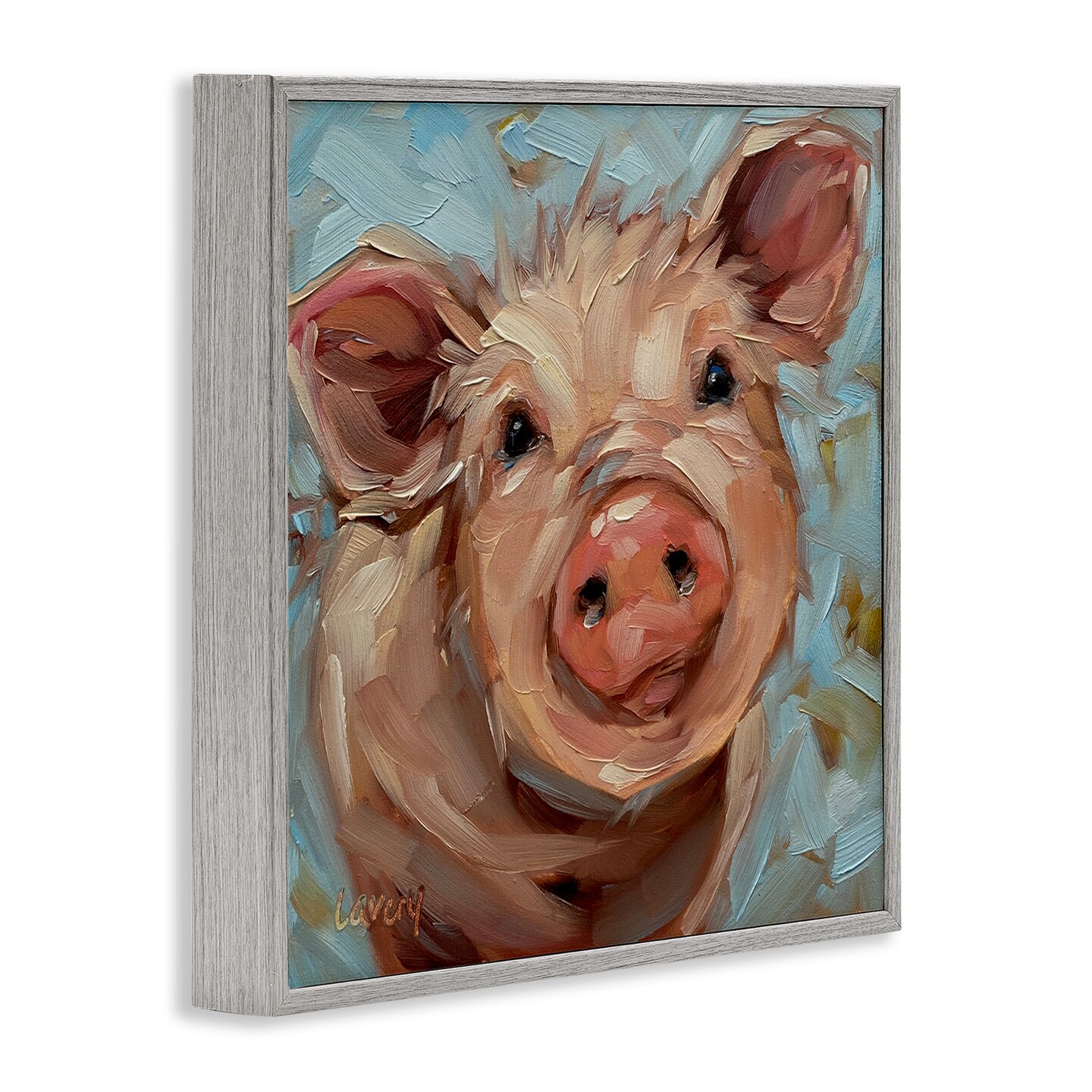 Stupell Industries Modern Pig Portrait Farm Animal Black Framed Giclee Art