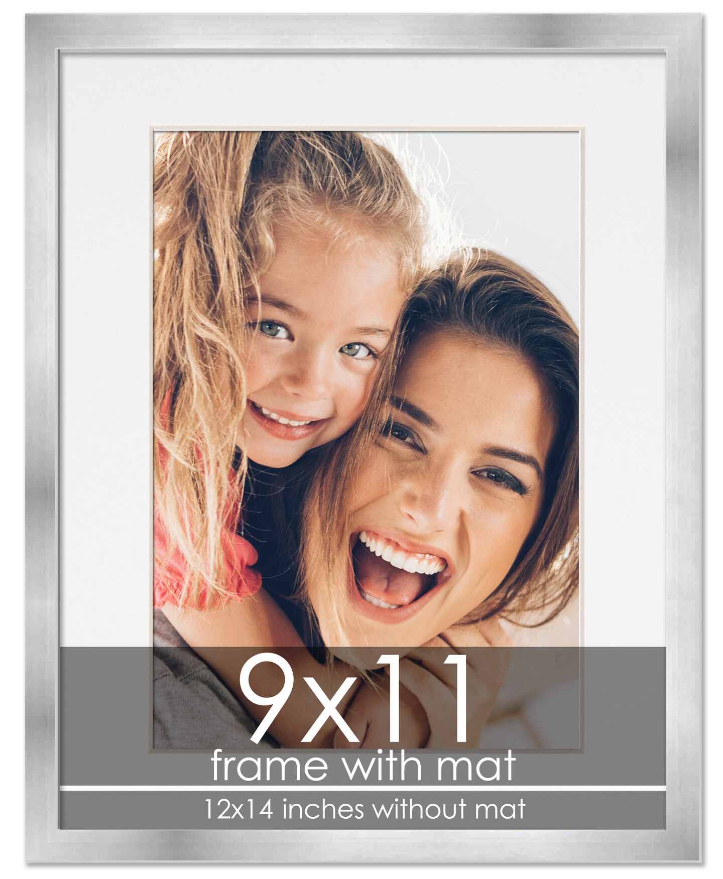 9x11 Frame with Mat - Silver 12x14 Frame Wood Made to Display Print or Poster Measuring 9 x 11 Inches with White Photo Mat