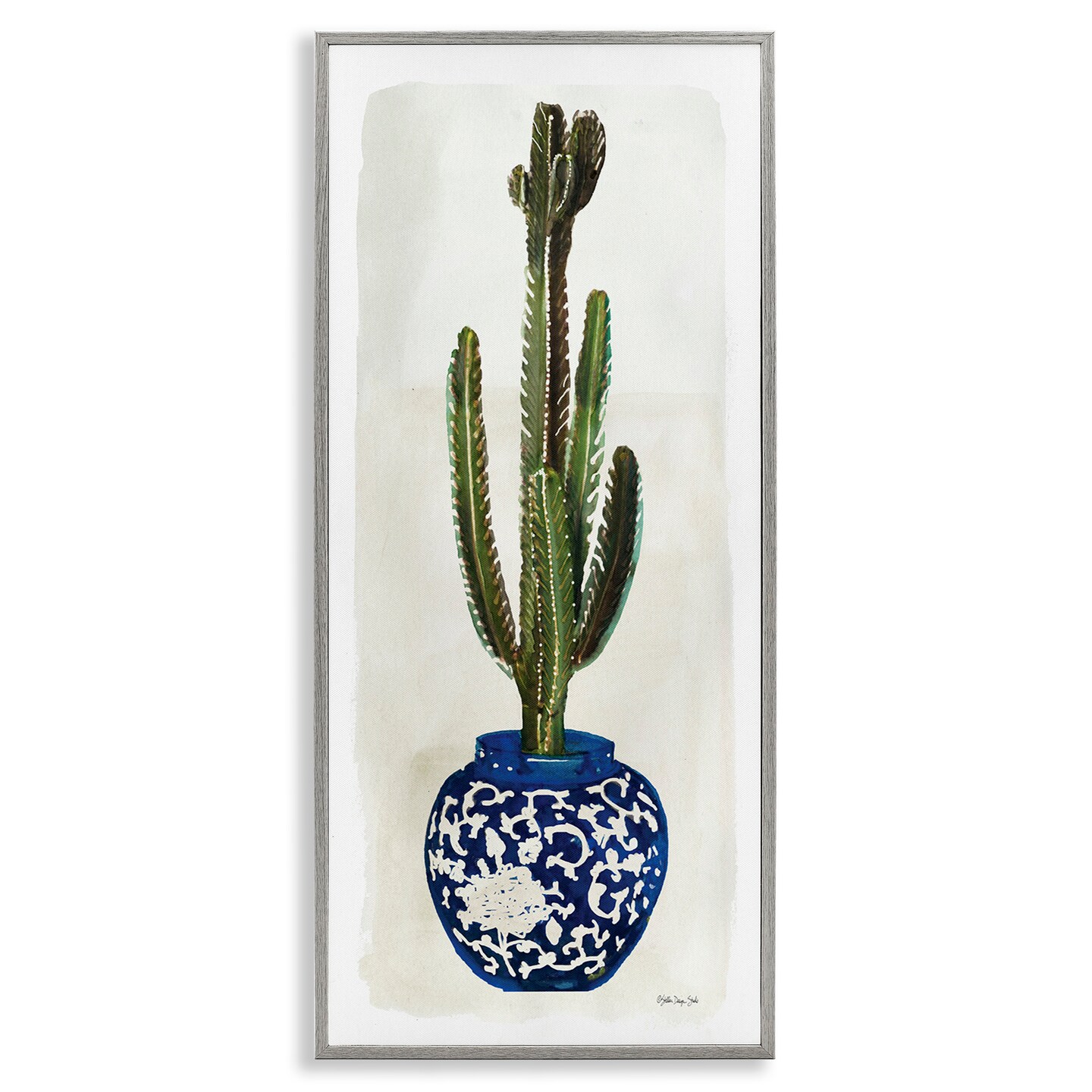 Stupell Industries Cactus in Blue Ornate Vase Framed Giclee Art