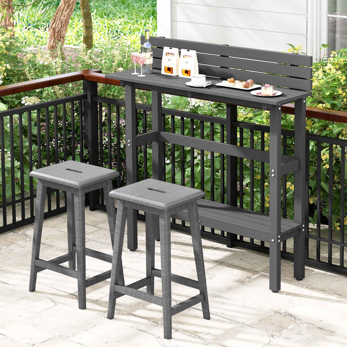 Costway 48&#x22; Outdoor Bar Table with Storage Shelf &#x26; Adjustable Foot Pads for Hot Tub Brown/Gray