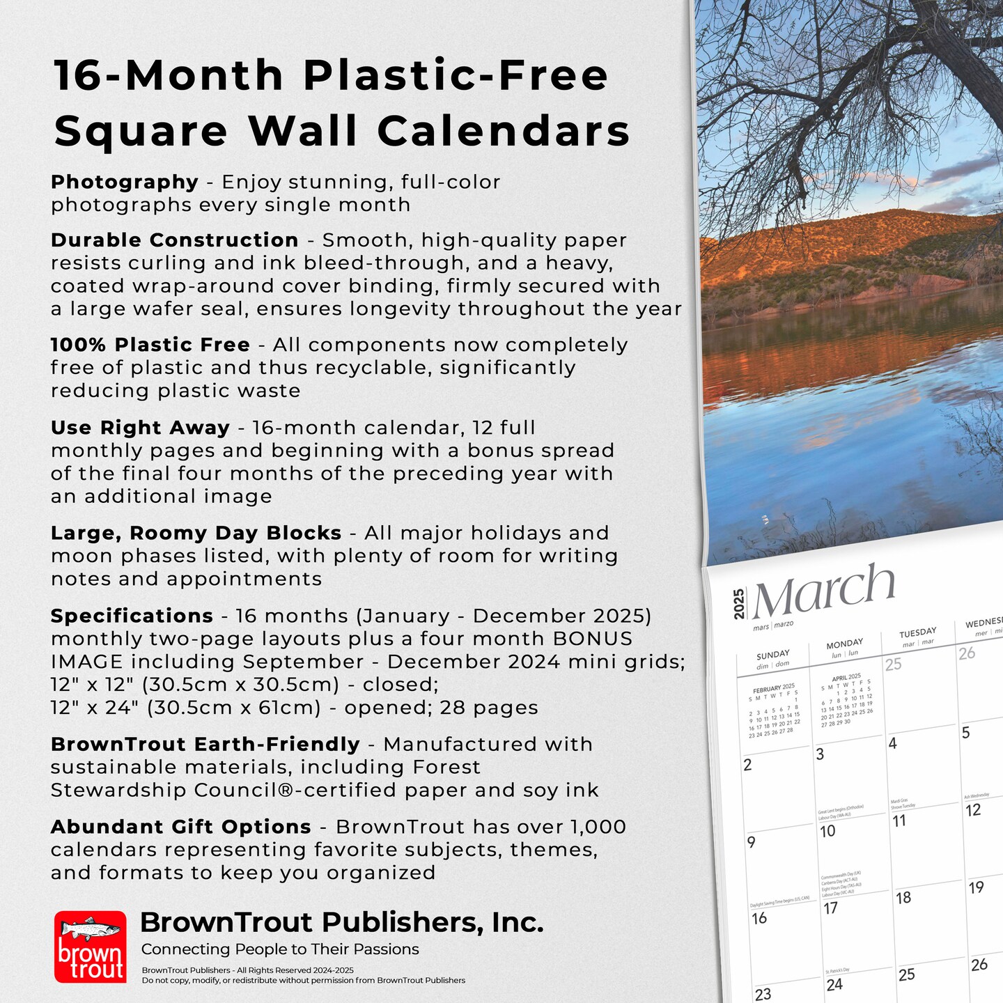 New Mexico Wild &#x26; Scenic | 2025 12 x 24 Inch Monthly Square Wall Calendar | Plastic-Free | BrownTrout | USA United States of America Southwest State Nature