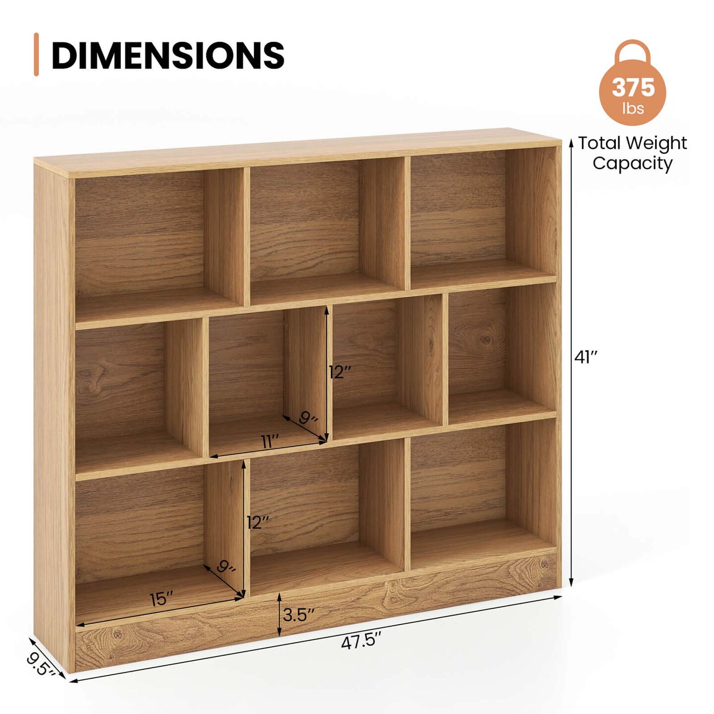 Costway 10-Cube Bookcase for Kids 41"Wooden Toy Storage Organizer for Kid’s Room White/Natural