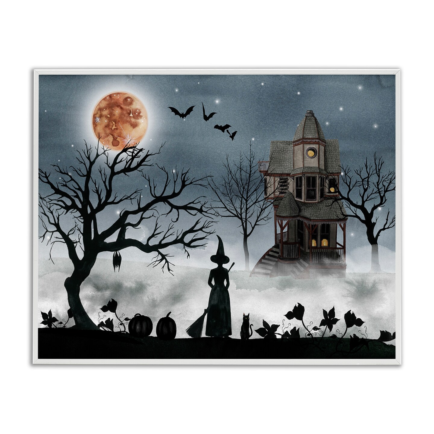 Stupell Industries Witch &#x26; Haunted House Scene Framed Giclee Art