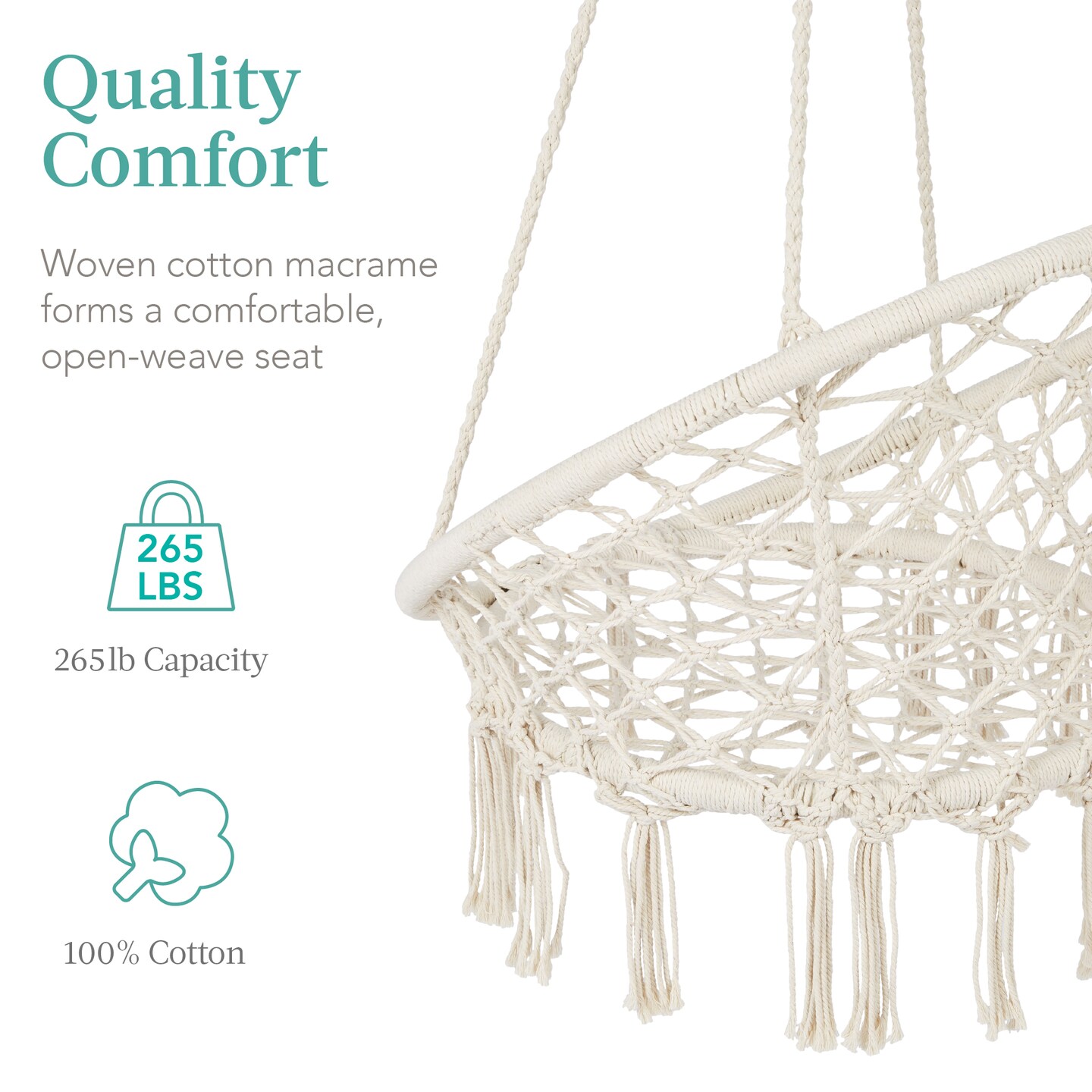 Best Choice Products Handwoven Cotton Macram&#xE9; Hammock Hanging Chair Swing for Indoor &#x26; Outdoor Use w/ Backrest