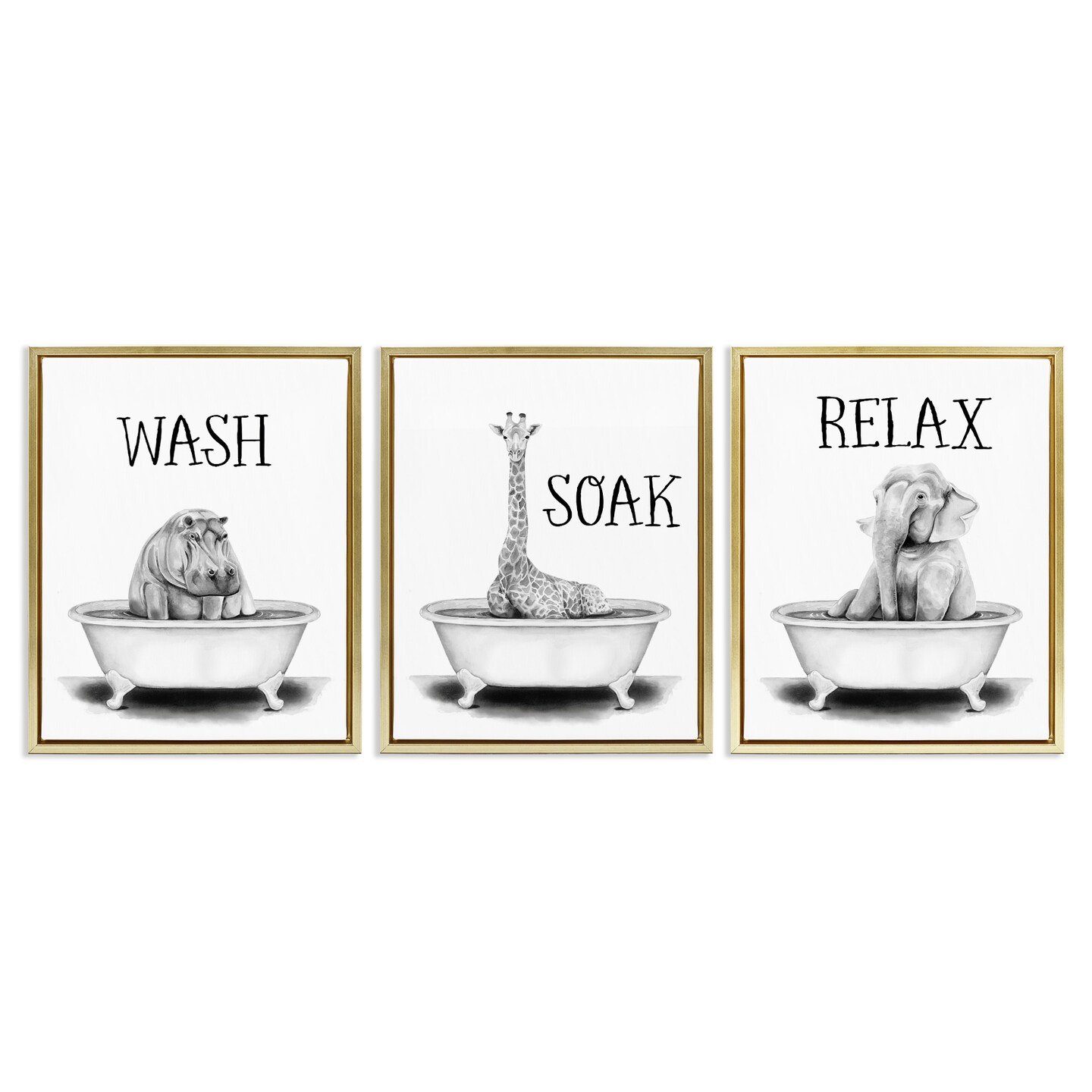 Stupell Industries Wash Soak Relax Jungle Animals Framed Floater Canvas Wall Art