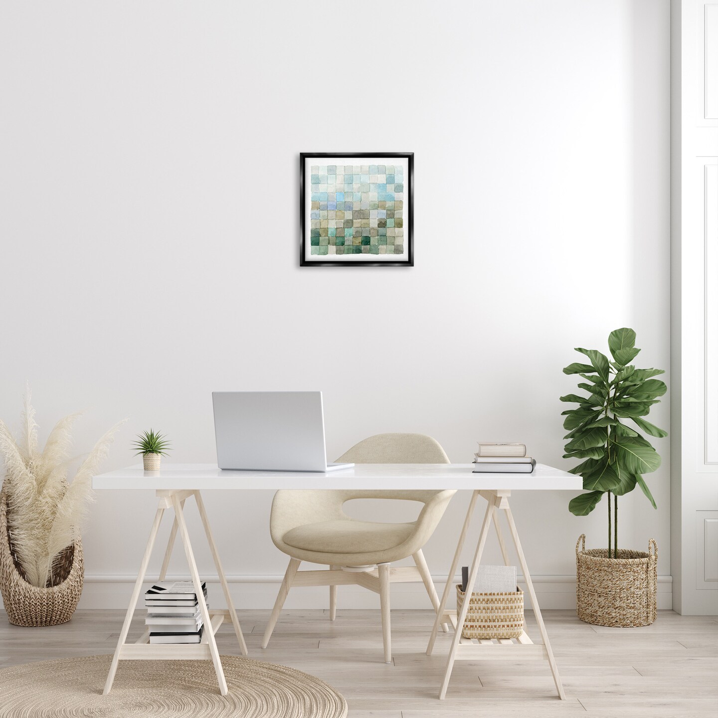 Stupell Industries Modern Watercolor Checkered Shapes Framed Floater Canvas Wall Art