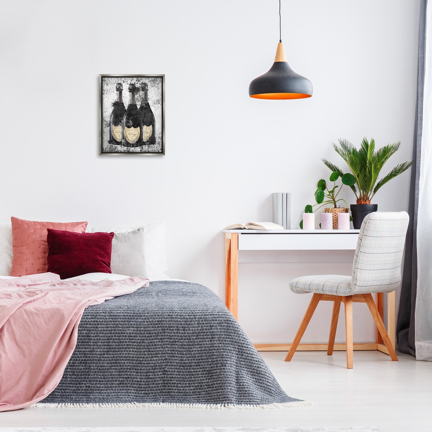 Stupell Industries Champagne Bottles Grey & Gold Framed Floater Canvas Wall Art