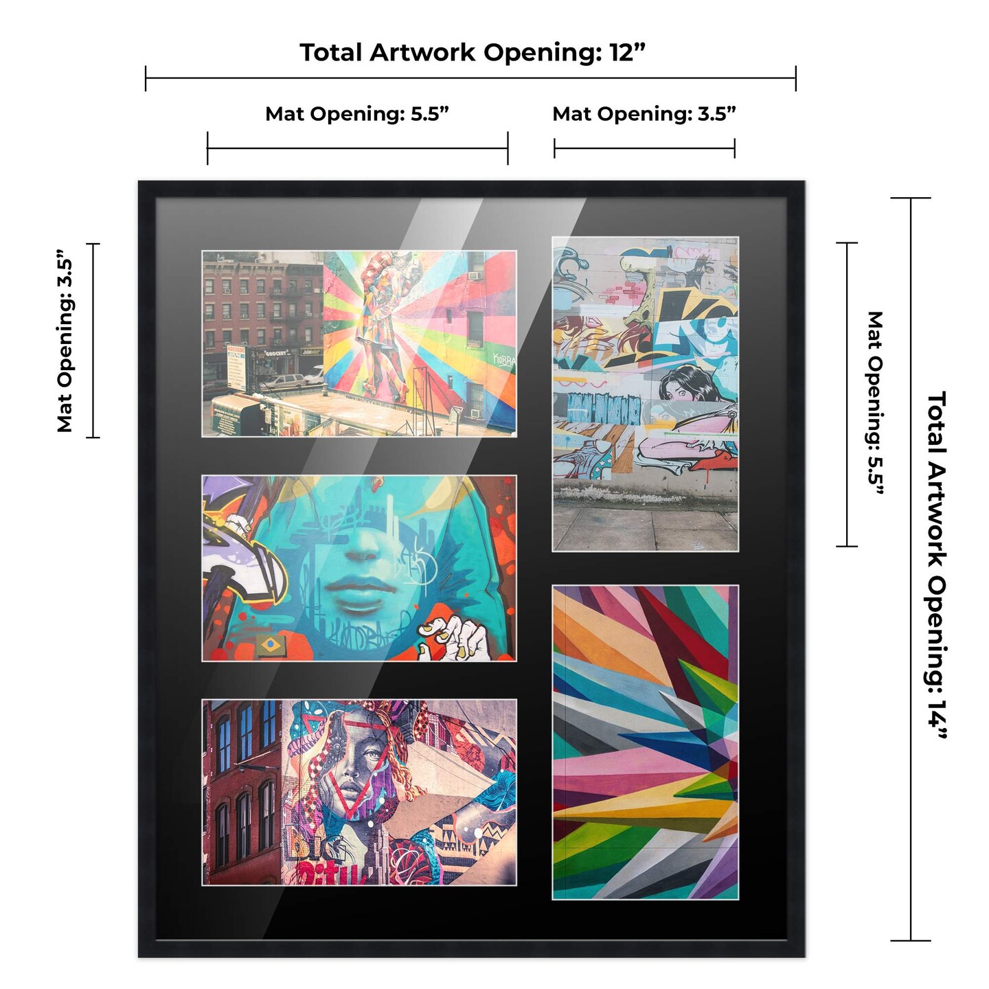 Black Finish Collage Frame - Black Mat, 20 Frame Sizes to Choose From, UV Acrylic, Wall Hanging Hardware, Vertical or Horizontal Display