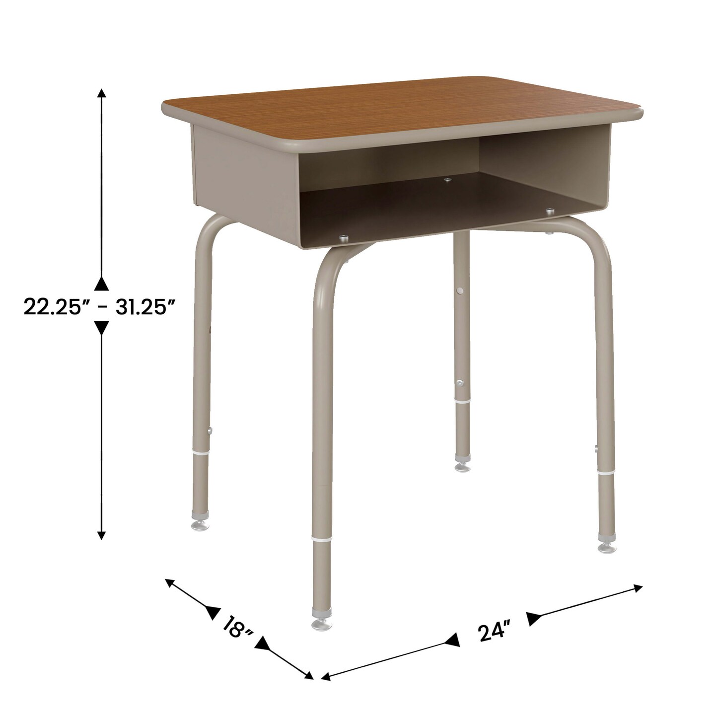 Emma and Oliver Jacobs Desk/Chair Set with Metal Open Front Storage Box, Desktop, Metal Frame and Stackable Flex Comfort Classroom Chair