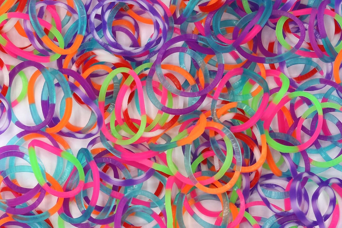 Specialty Tie-Dye Mixed Dual Color Latex-Free Refill Bands, 600 Count plus 24 C-Clips