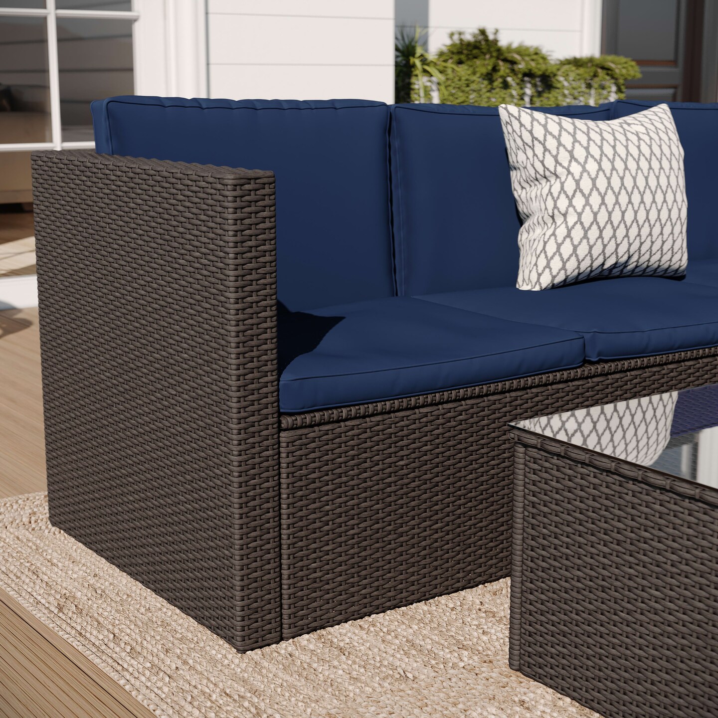 Merrick Lane Ginger All Weather PE Rattan Sectional Sofa with Coffee Table and Included Cushions