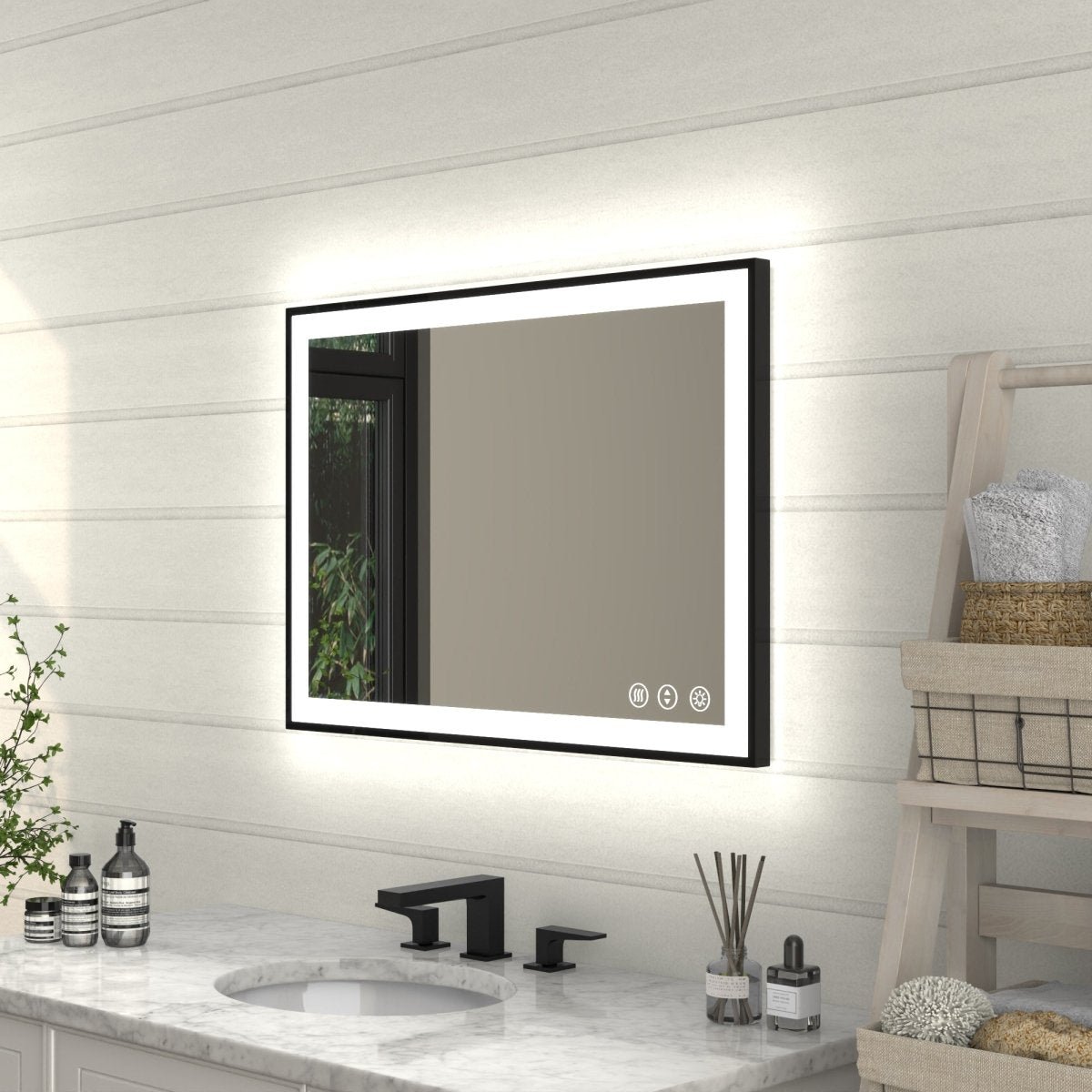 Exbrite Framed Led Lighted Bathroom Mirror Apex Noir 20"W X 28"H