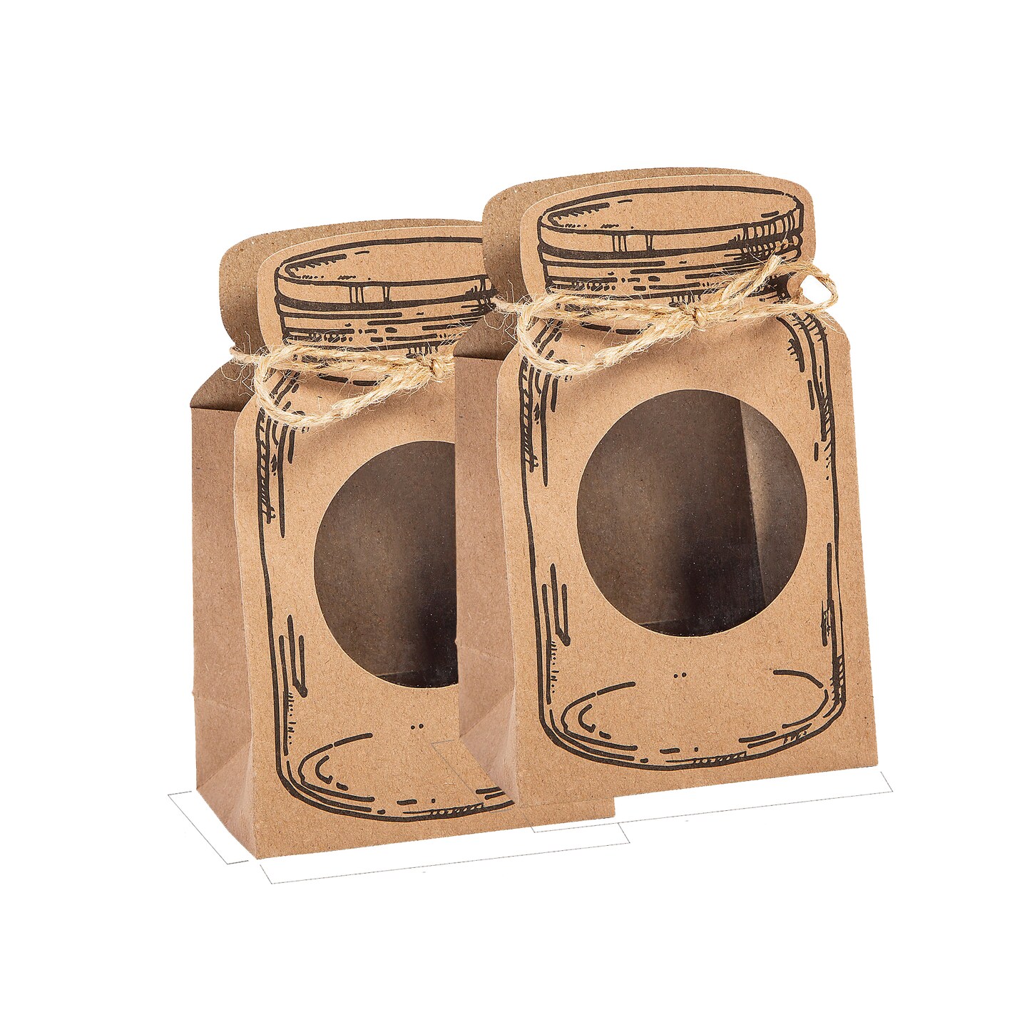 3 1/4&#x22; x 5 1/4&#x22; Mini Kraft Paper Mason Jar-Shaped Treat Bags with Cellophane Window - 12 Pc.