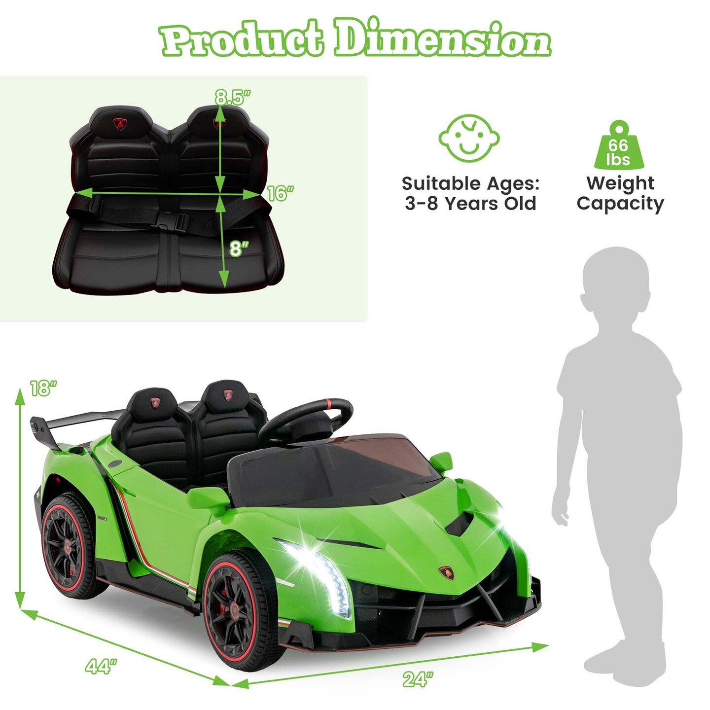 Costway Licensed Lamborghini 4WD Kids Ride-on Sports Car 12V Battery Powered 2.4G Remote Pink/White/Green/Black/Red