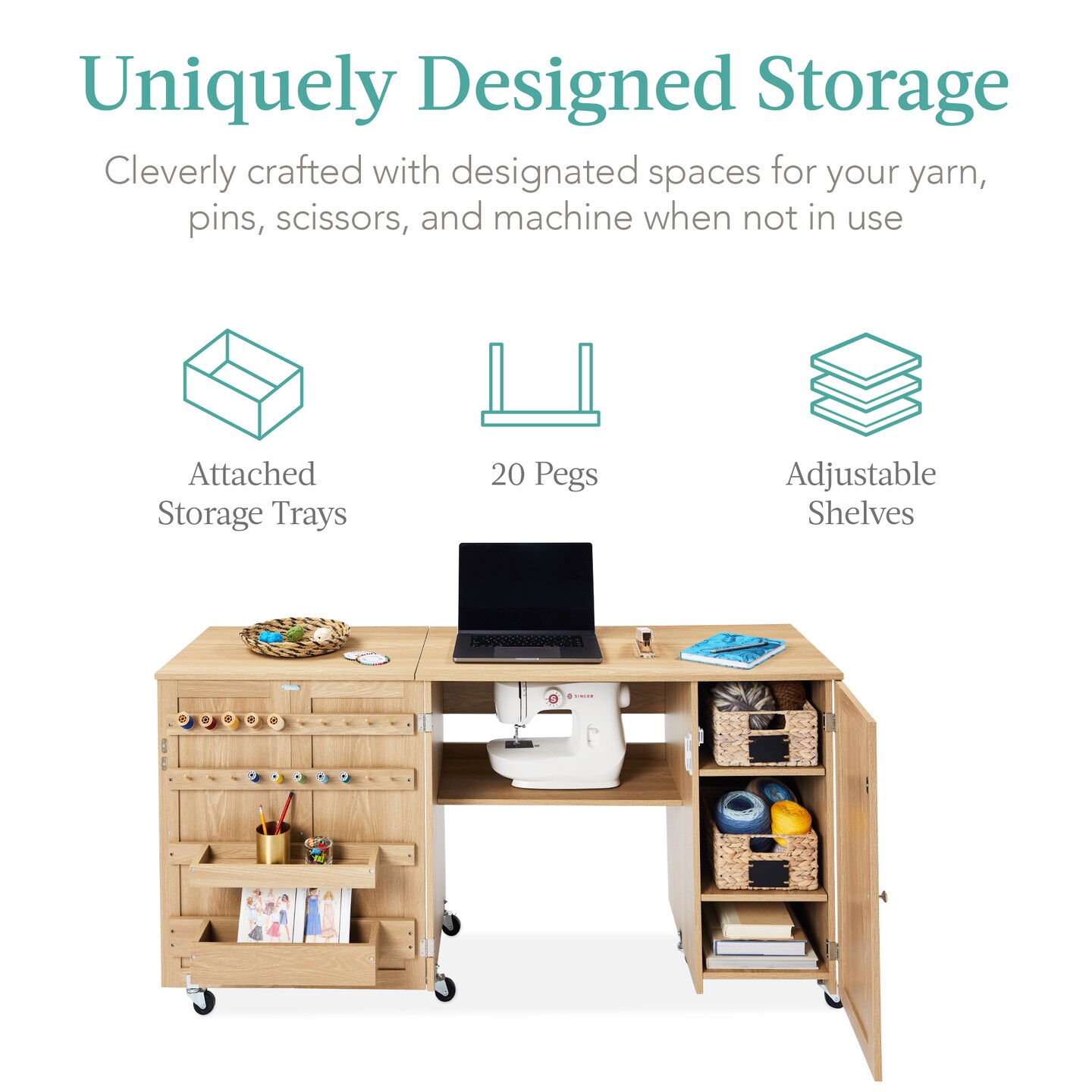 Best Choice Products Large Portable Multipurpose Folding Sewing Table w/ Magnetic Doors, Craft Storage