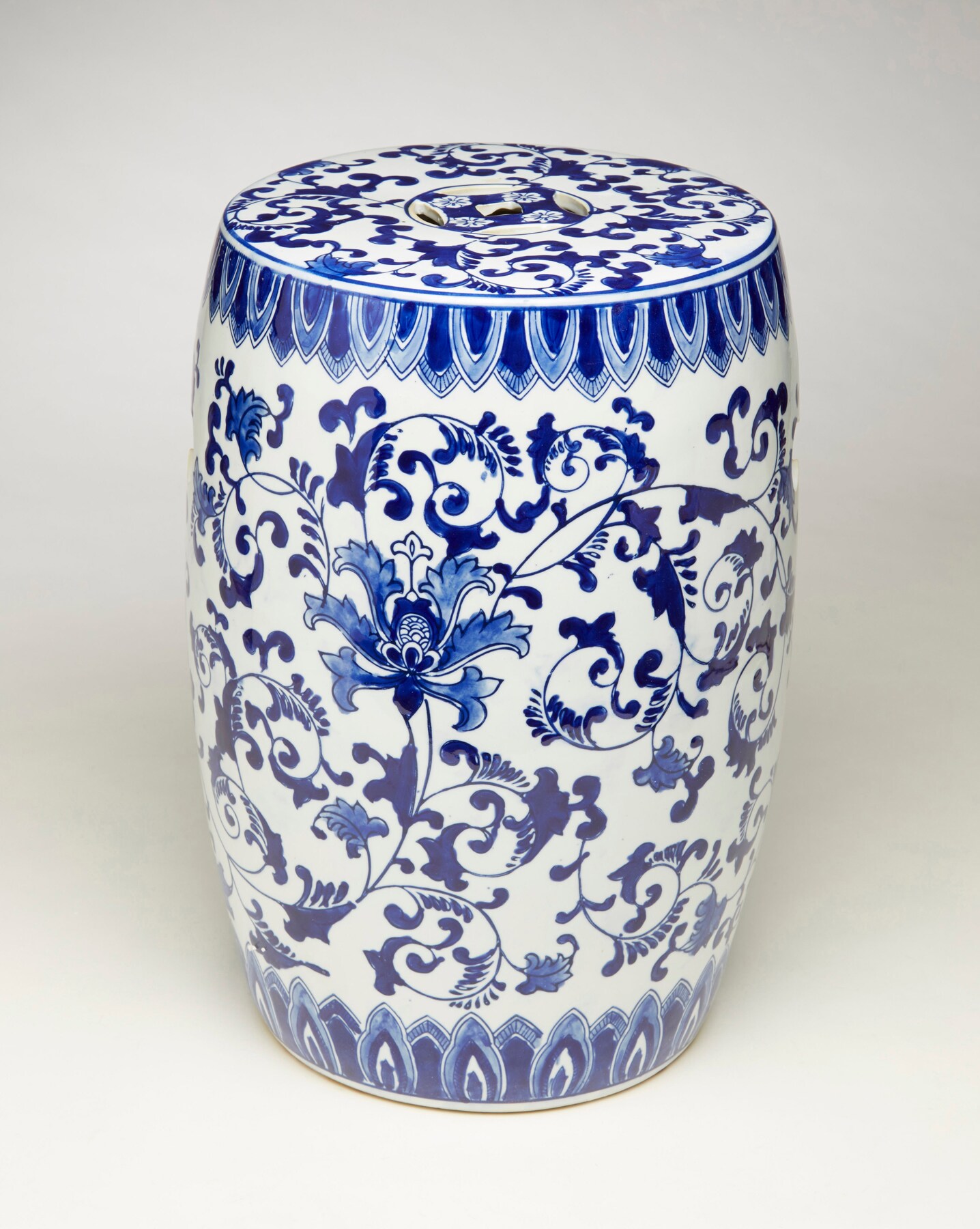 AA Importing 59802 16 Inch Blue And White Drum Garden Stool