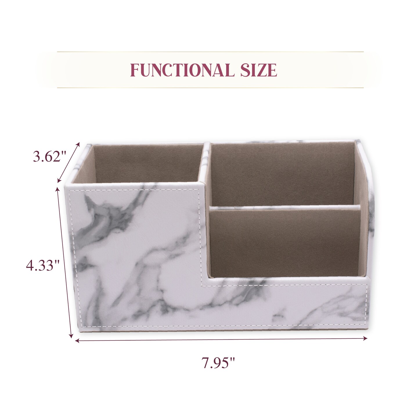 White Marble Faux Leather Desk Organizer, Pen Holder for Office Desktop Organization and Storage, 7.95 x 3.62 x 4.33 in