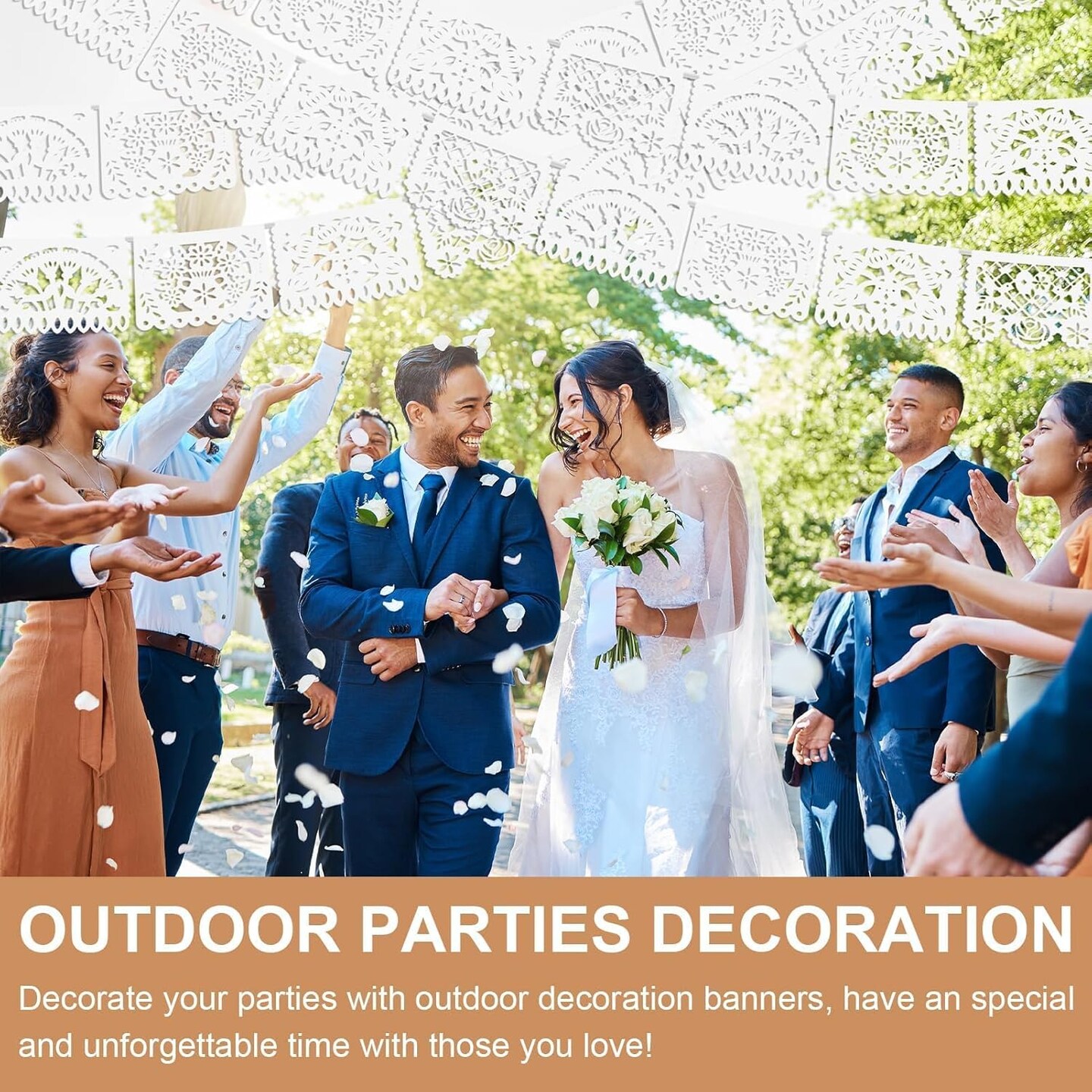 5-Pack White Papel Picado Banners – 90 ft Cinco de Mayo Mexican Fiesta Party Decor, 4 Patterns