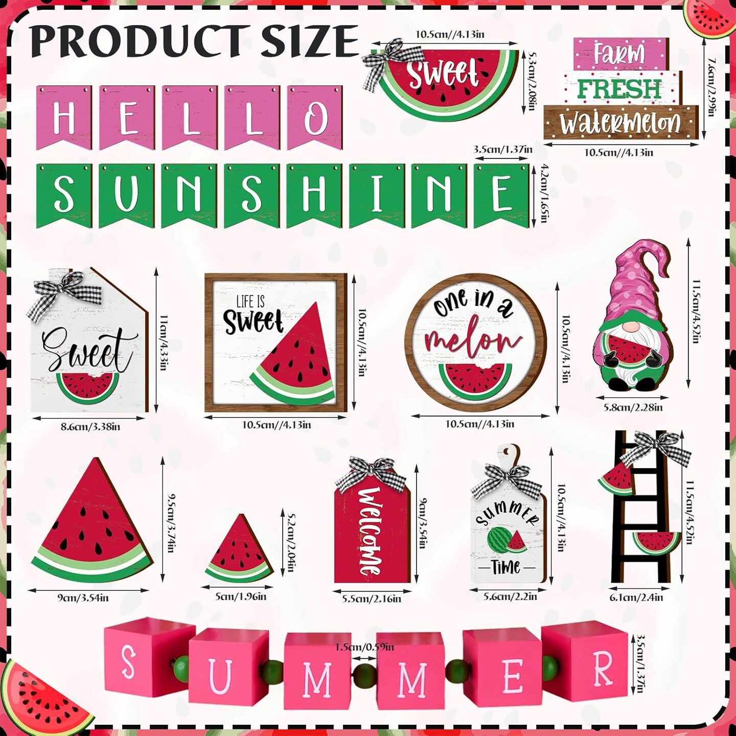 25 Pcs Summer Tabletop Decor Watermelon Table Signs for Home Summer Kitchen Table Decoration