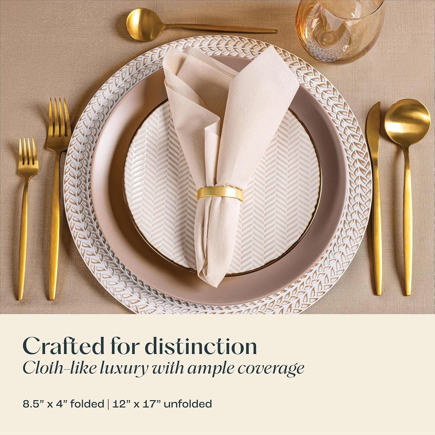 50-Pack Champagne Linen-Feel Disposable Napkins, 12×17 in, Cloth-Like