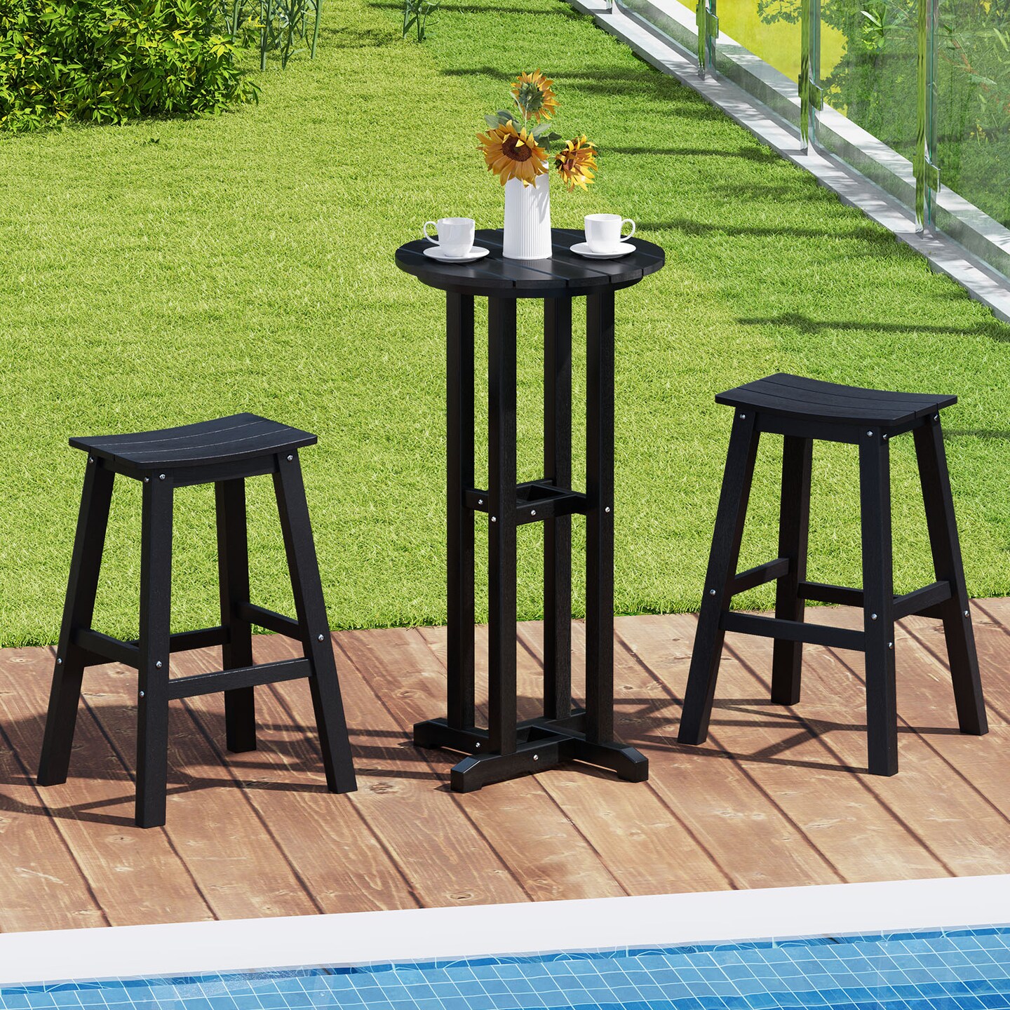 HDPE Round Outdoor Patio Bar Table with Stainless Steel Frame