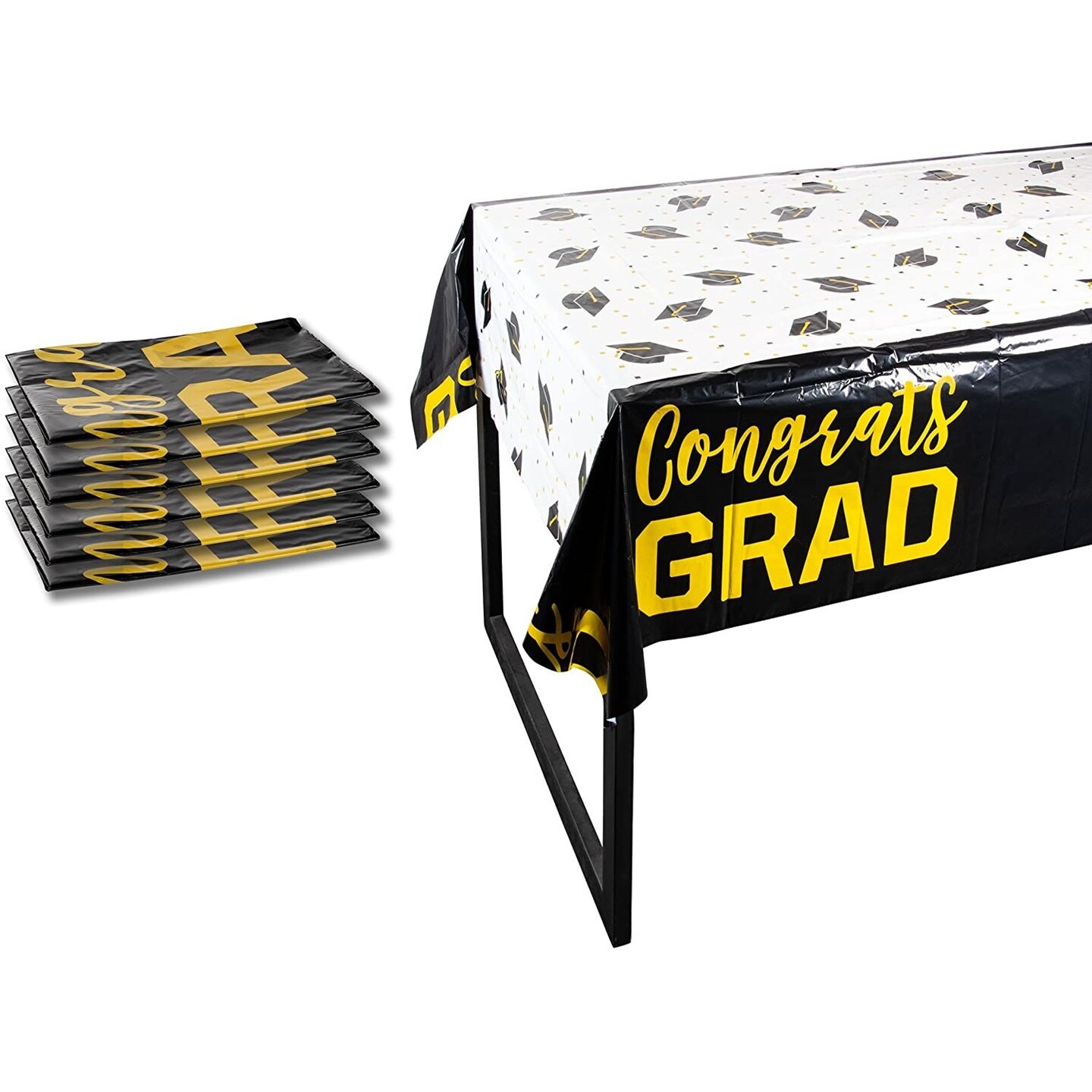 6 Pack Congrats Grad Plastic Tablecloth Table Cover, Class of 2025 Graduation Party Supplies Decorations, 54 x 108 in