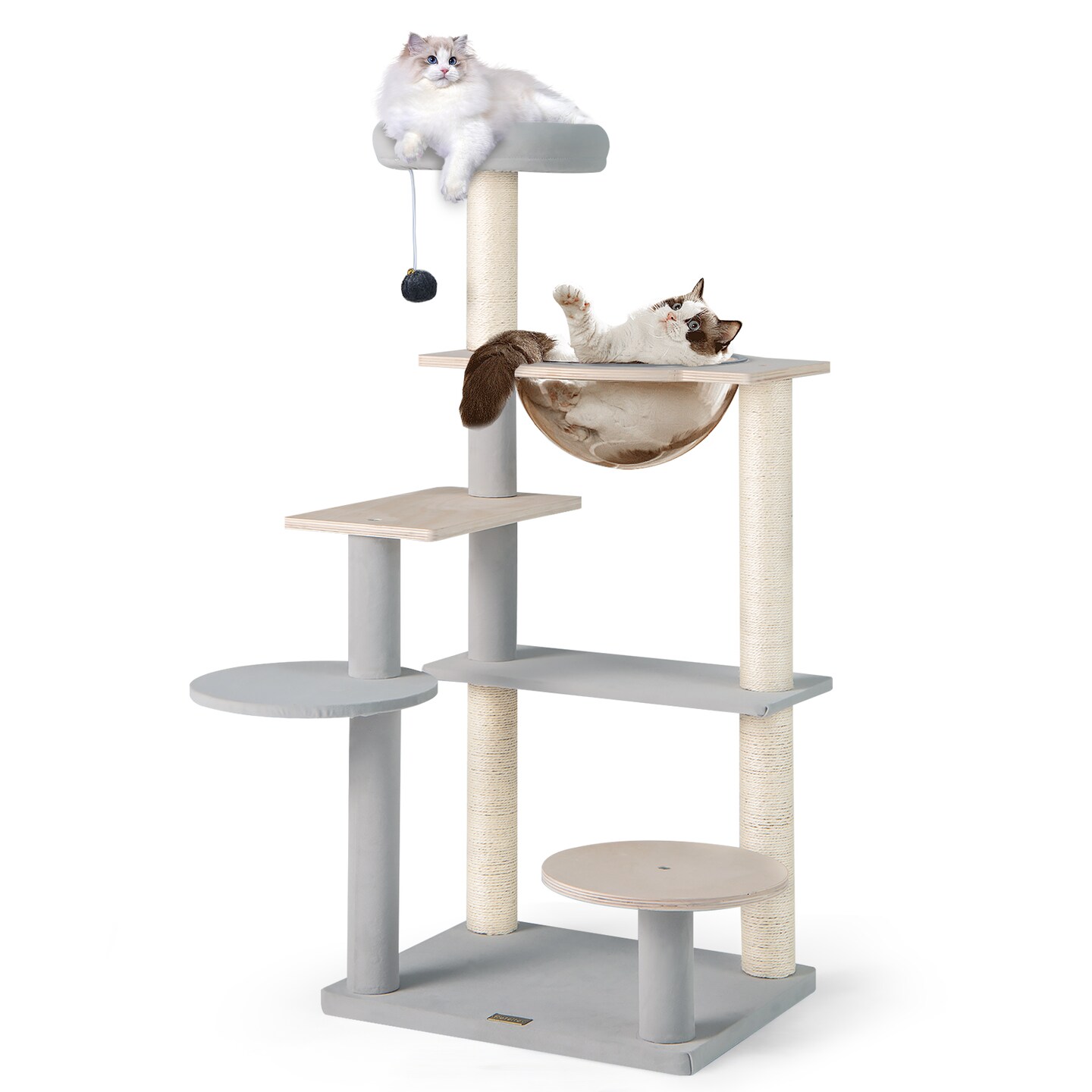 Natural Solid Plywood Cat Tree with Space Capsule and Sisal Scratching Posts