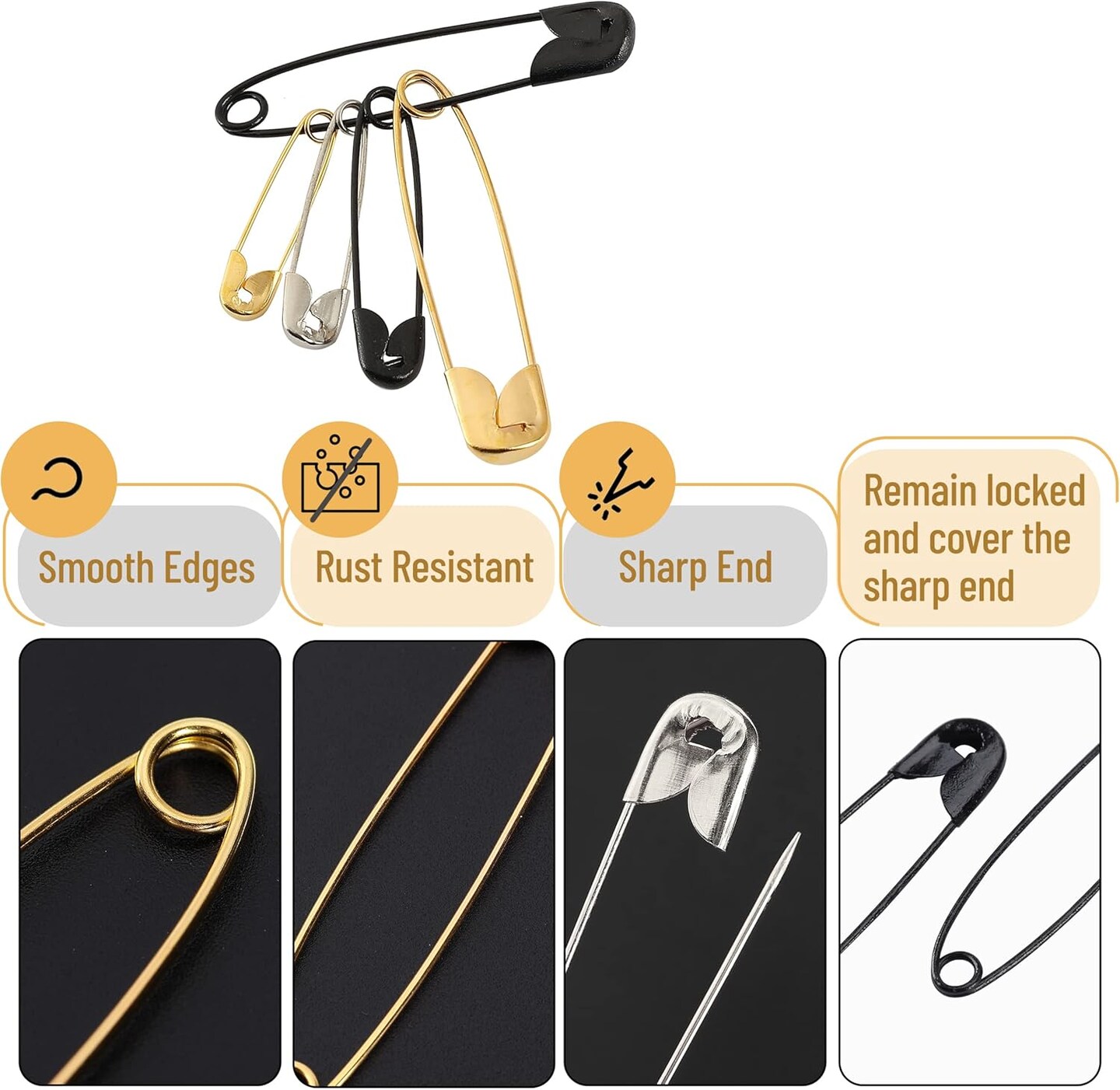 Safety Pins - 600 Pack, Small &#x26; Large Sizes, Assorted Colors, Ideal for Clothes