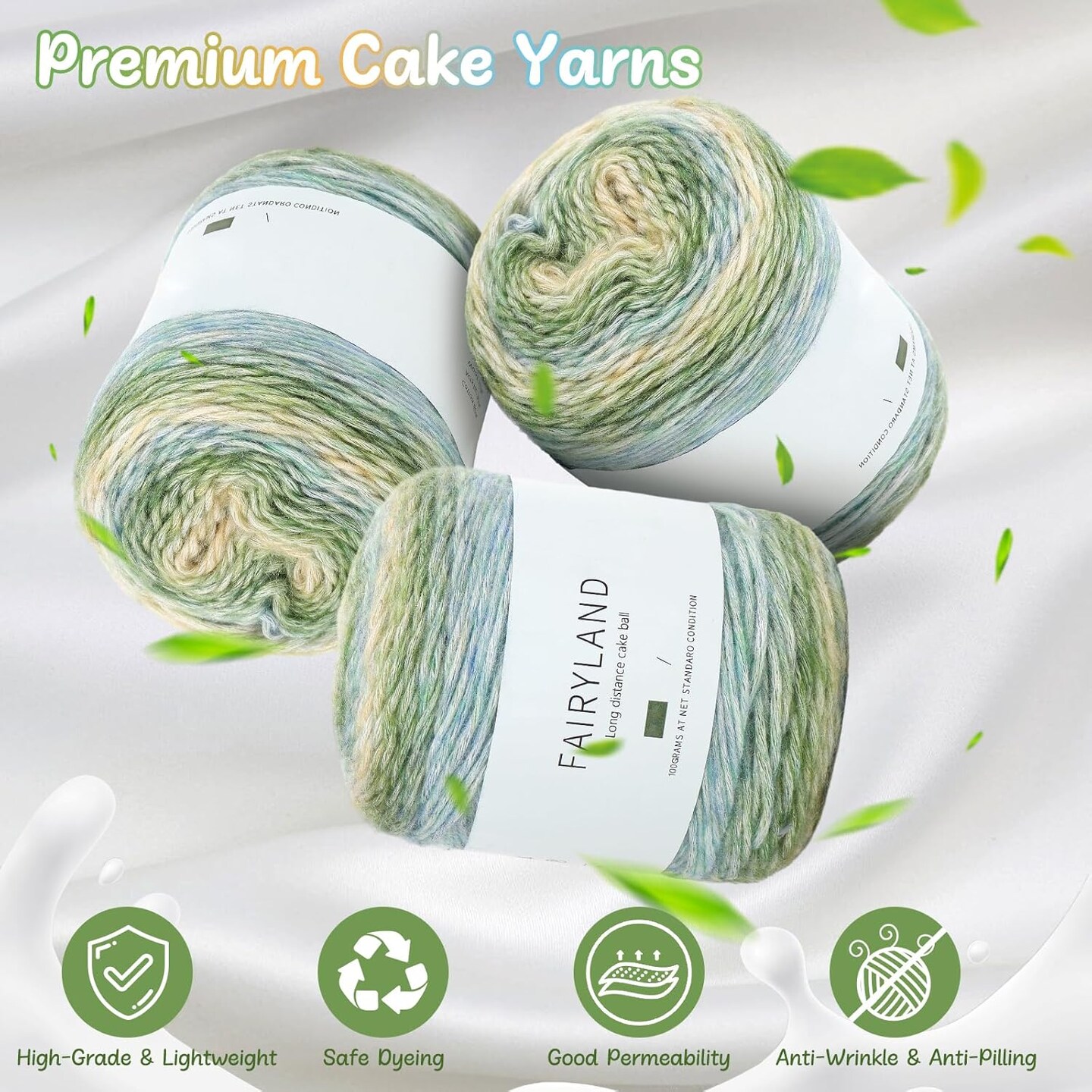 Aeelike Gradient Yarn for Crocheting, 3 Skeins Cake Yarn 100g (3.52 oz) 245m (267 Yards), Super Soft Ombr&#xE9; Yarns Cake Gradient Cake Yarn for Making Colorful Crafts, Green Gradient