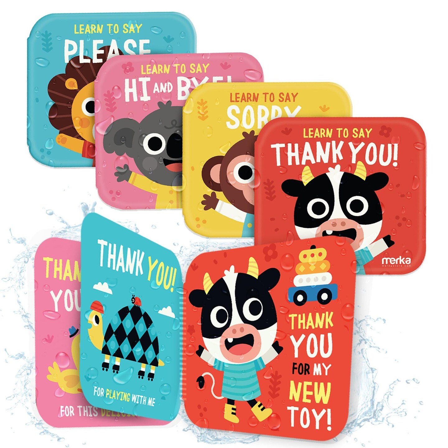 merka Baby Bath Books for Toddler Waterproof Bathtime Books 4 Floatable Plastic Books Thank You Sorry Hi Bye Please Waterproof Bath Books For Toddlers