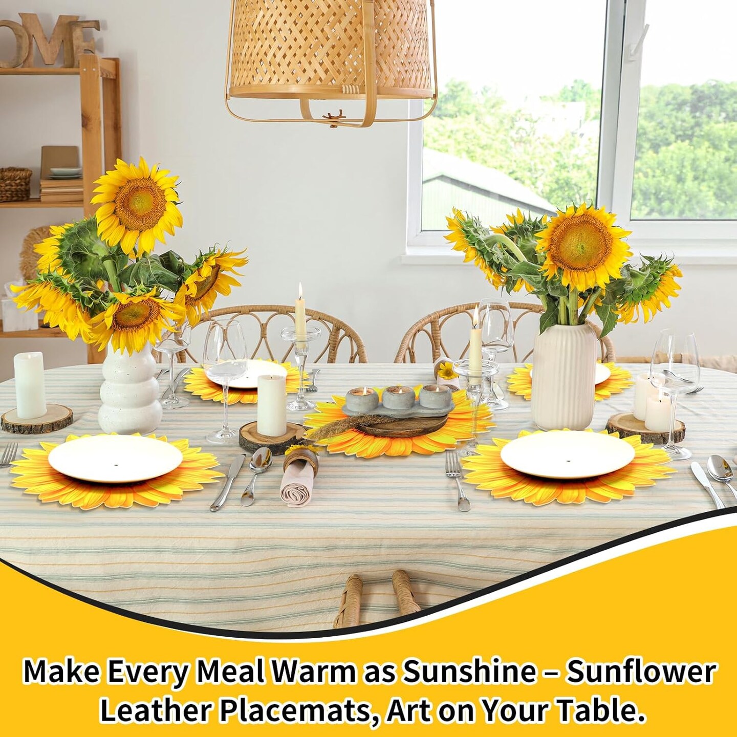 Leather Summer Sunflower Placemats Set of 6 Sunflower Shape Table Mat Washable Summer Floral Place Mats for Spring Tables Home Kitchen Dining Indoor Outdoor Party Gift Harvest Decoration