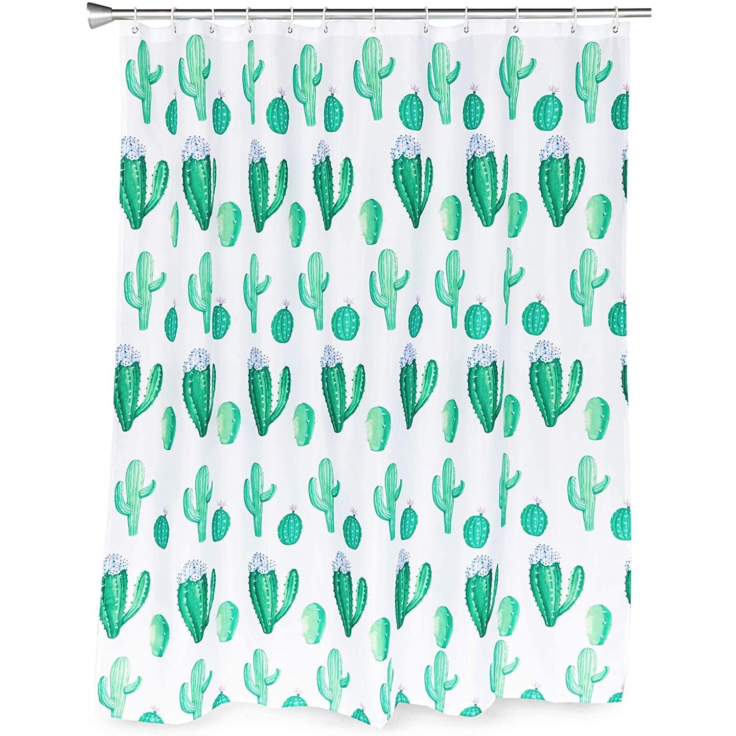 Green Cactus Bath Shower Curtain Set Polyester with 12 Hooks for Western Bathroom Decor 71&#x22;x70&#x22;, White
