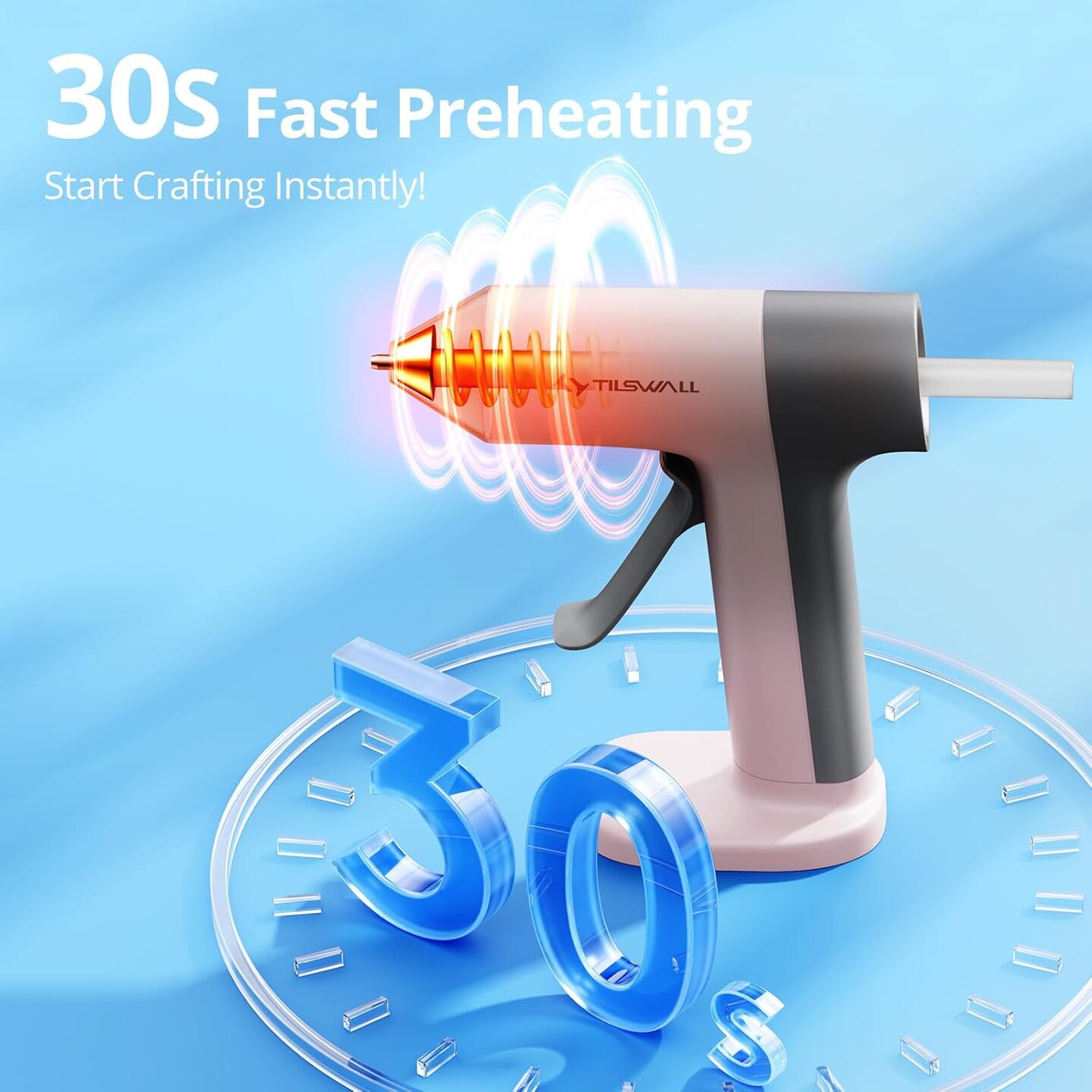 Cordless Hot Glue Gun, 30s Fast Preheating with 2Ah Built-in Battery, Hot Melt Glue Gun with 20pcs Premius Glue Sticks, Smart Power-Off, USB-C Inputs Suitable for DIY Craft, Home Repaire Pink