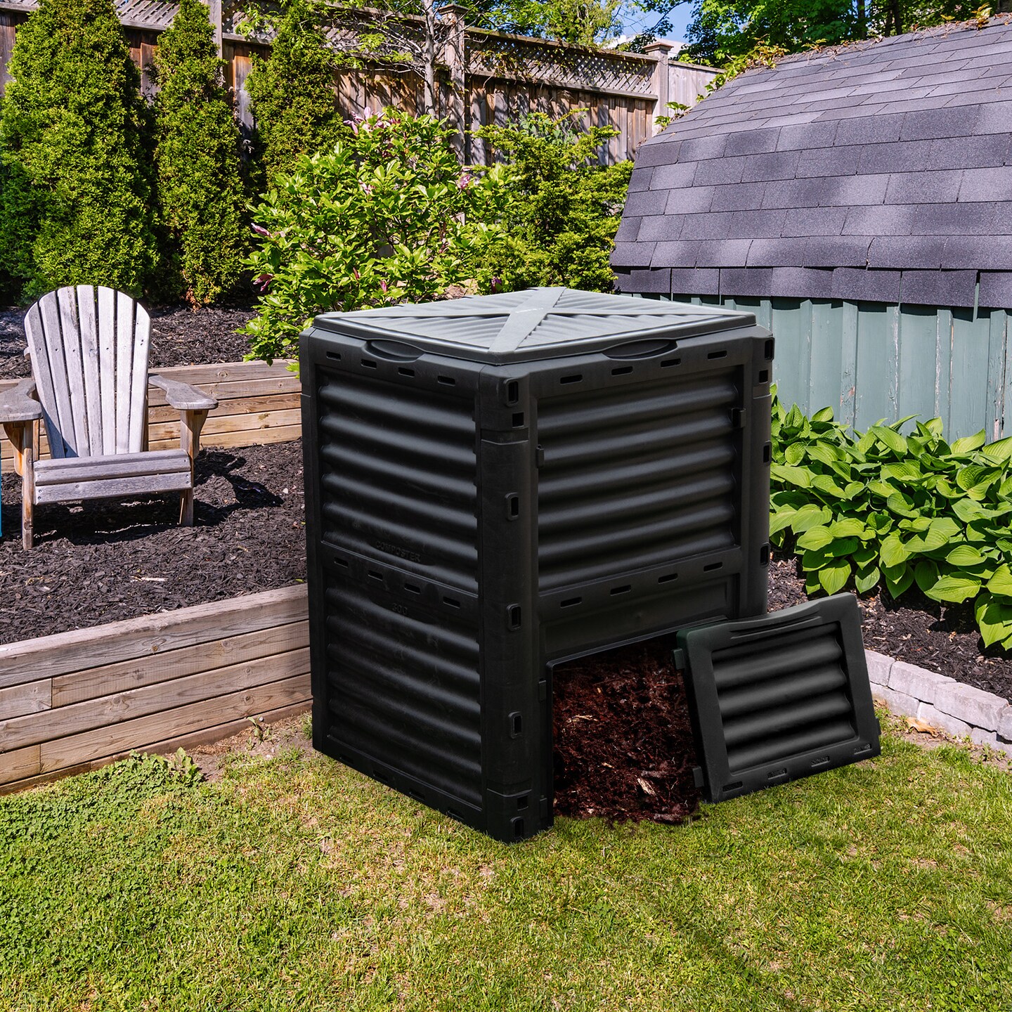 80-Gallon PP Composter Bin with Ventilation and Easy Access Door
